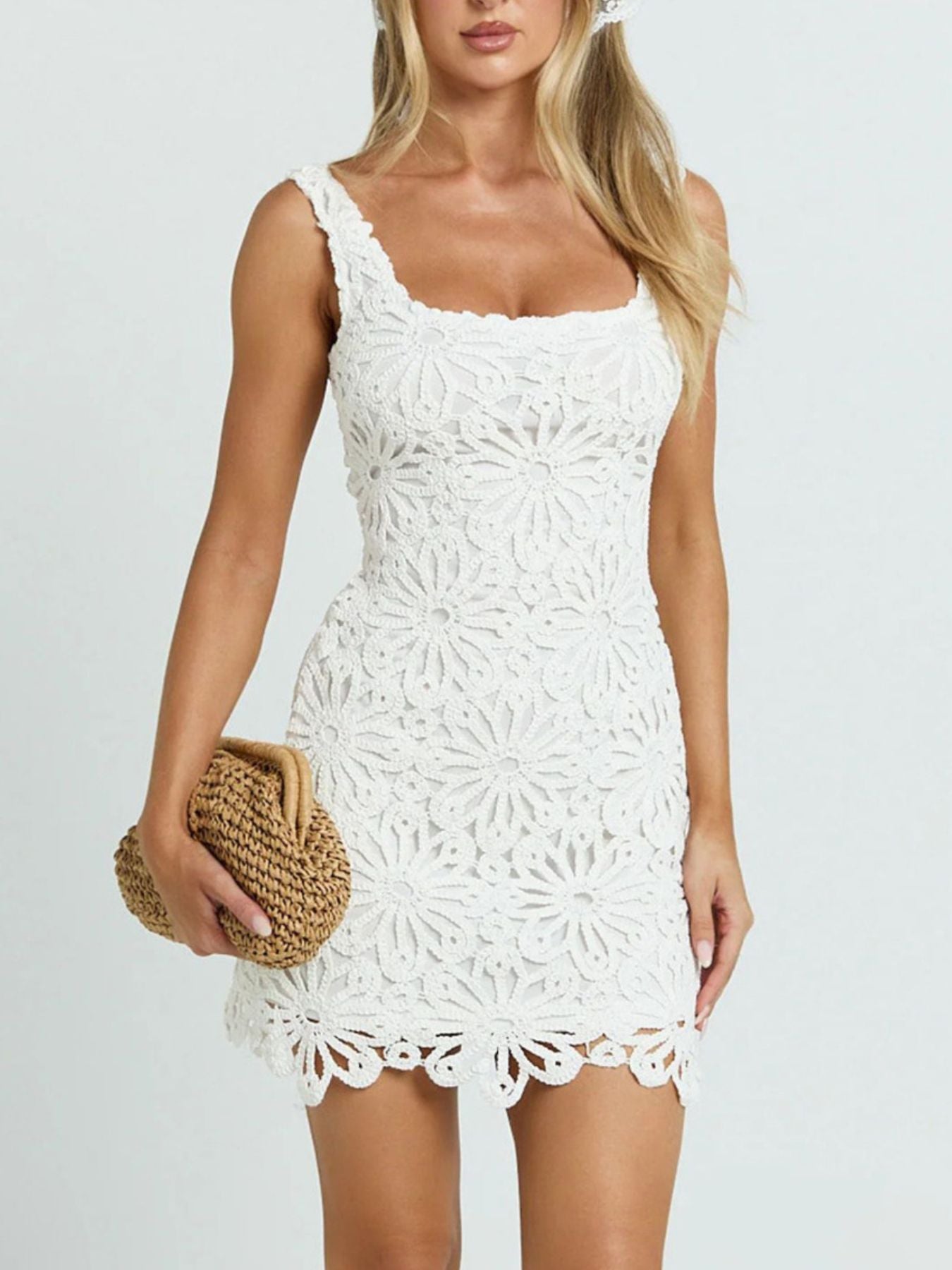 Crochet Wide Strap Mini Dress