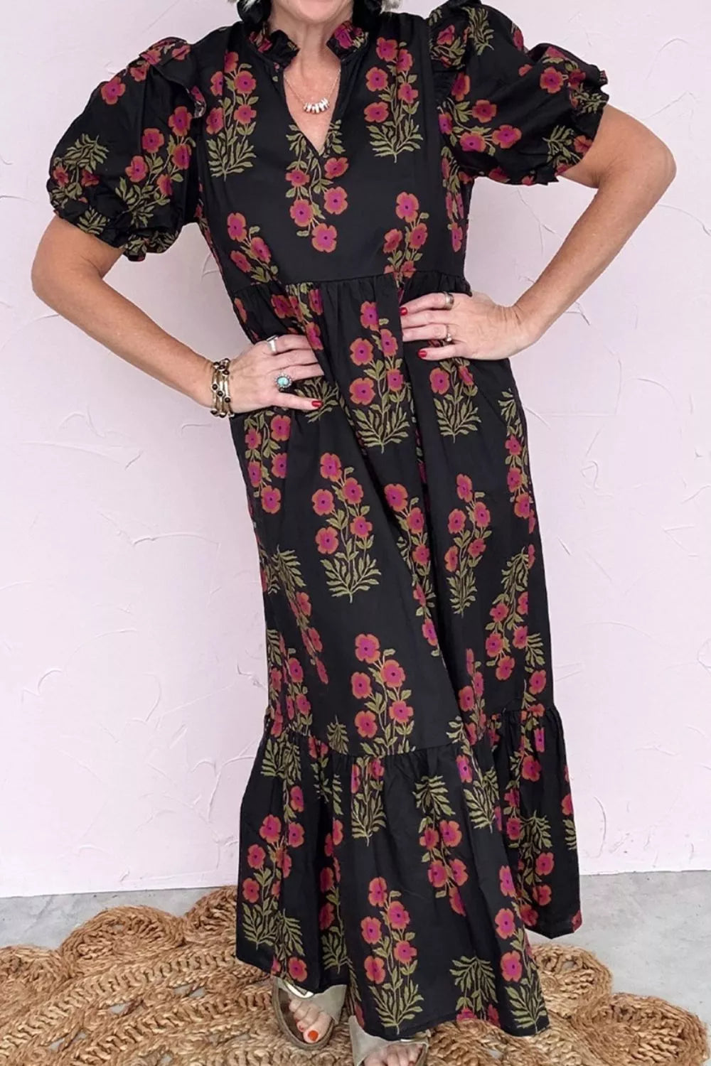 Floral Print Tiered Maxi Dress