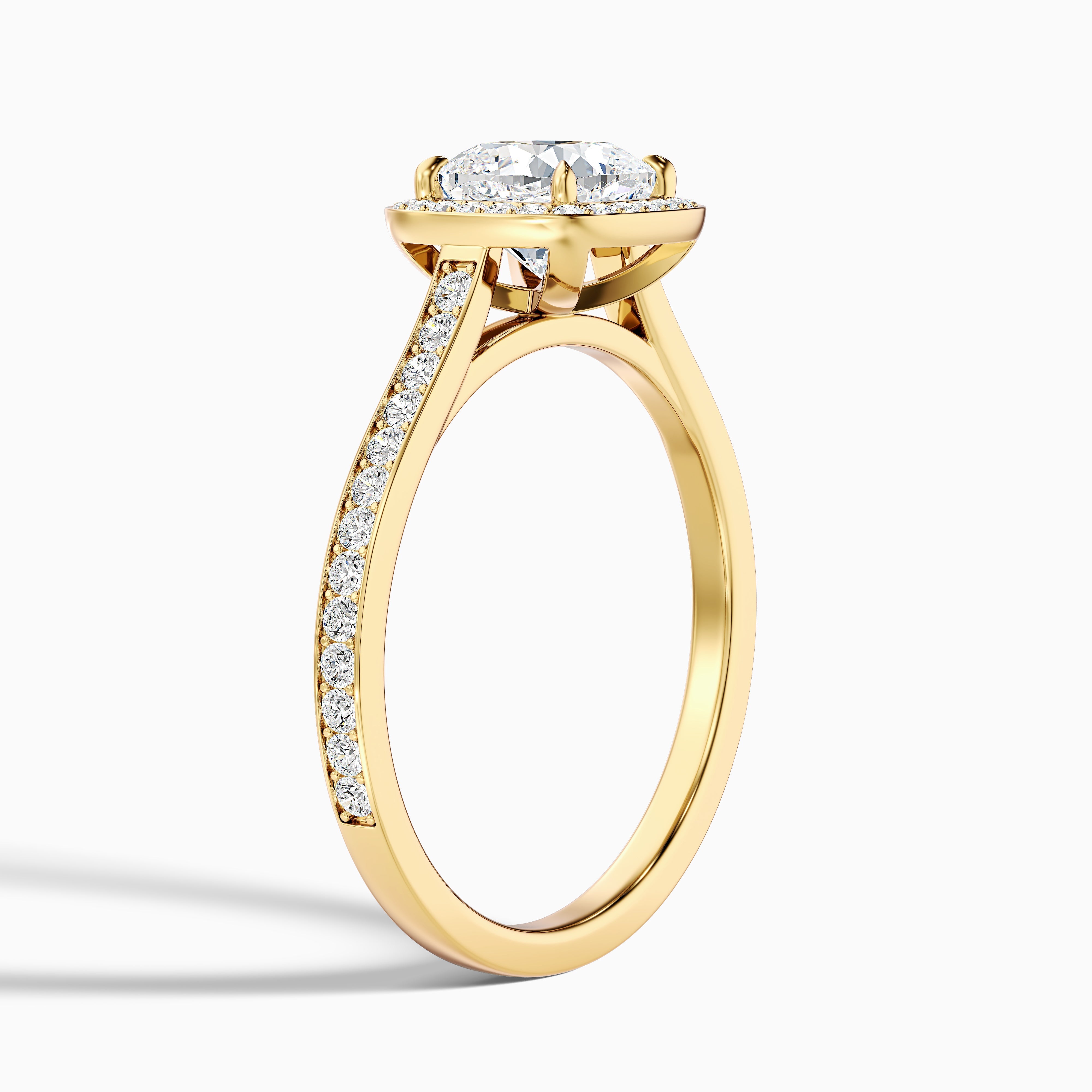 Kelly 4 Carat Cushion Cut Halo Pave Moissanite Engagement Ring in 18k Yellow Gold