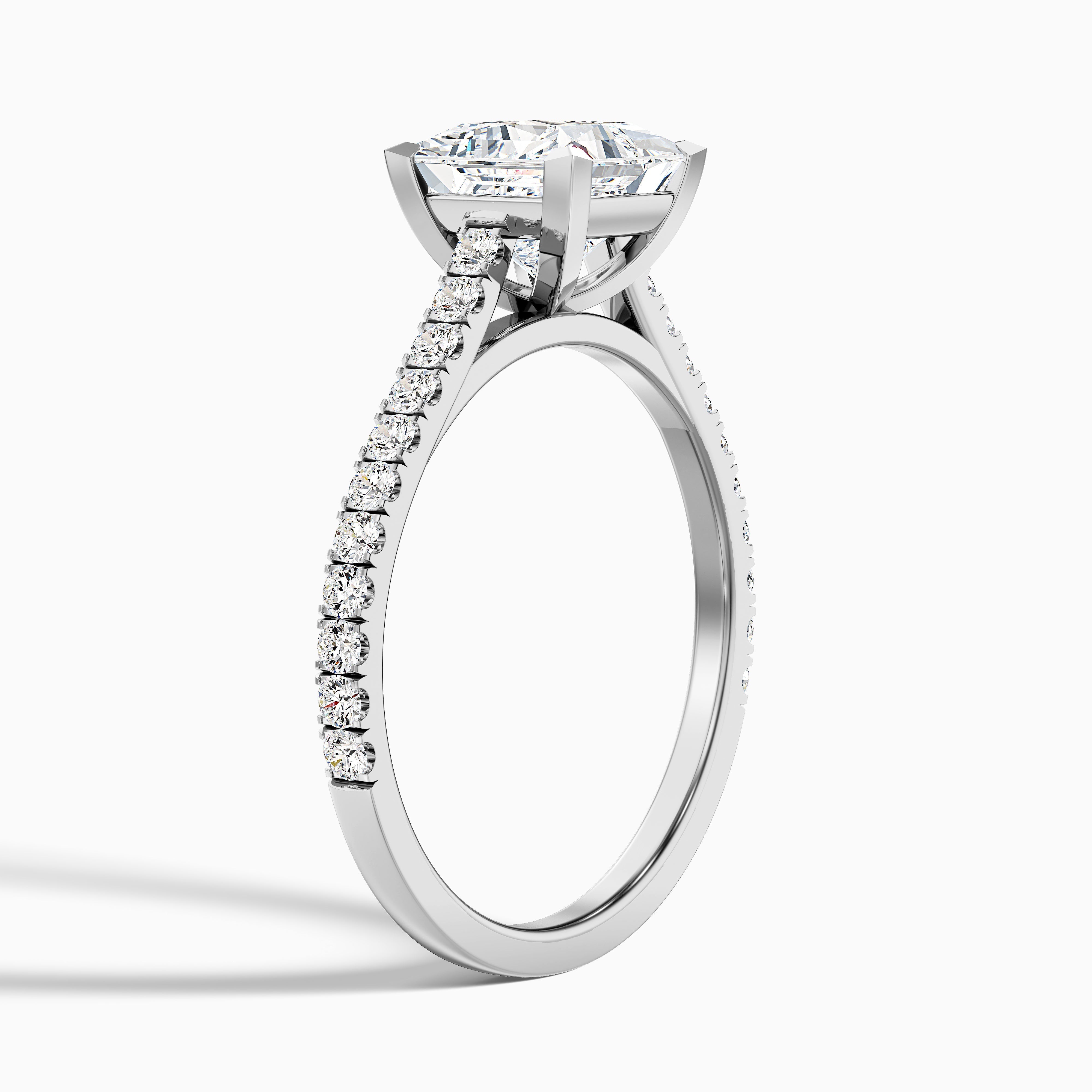 Helyn 4.5 Carat Princess Cut Side Stone Pave Moissanite Engagement Ring in 14k White Gold
