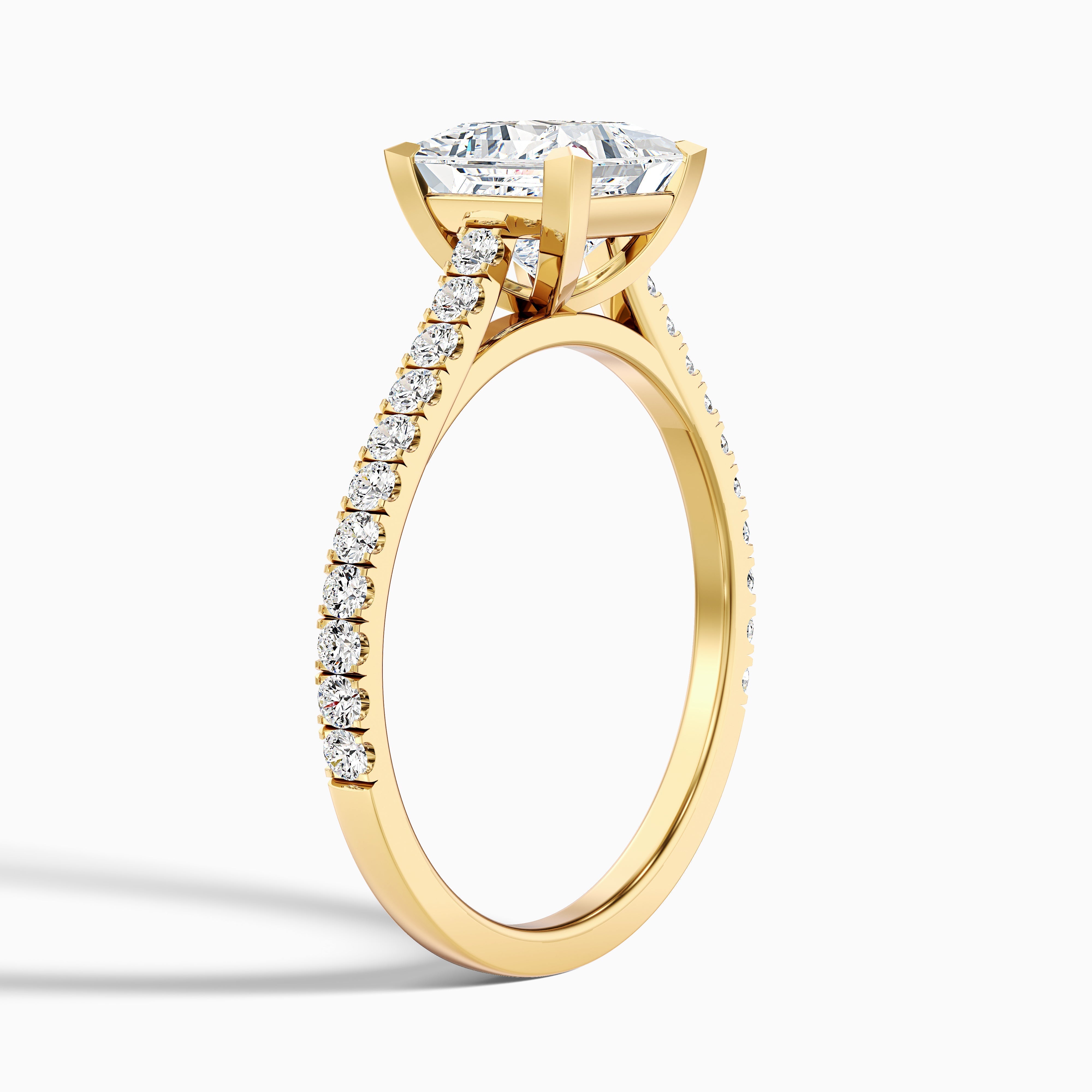 Helyn 2.5 Carat Princess Cut Side Stone Pave Moissanite Engagement Ring in 10k Yellow Gold