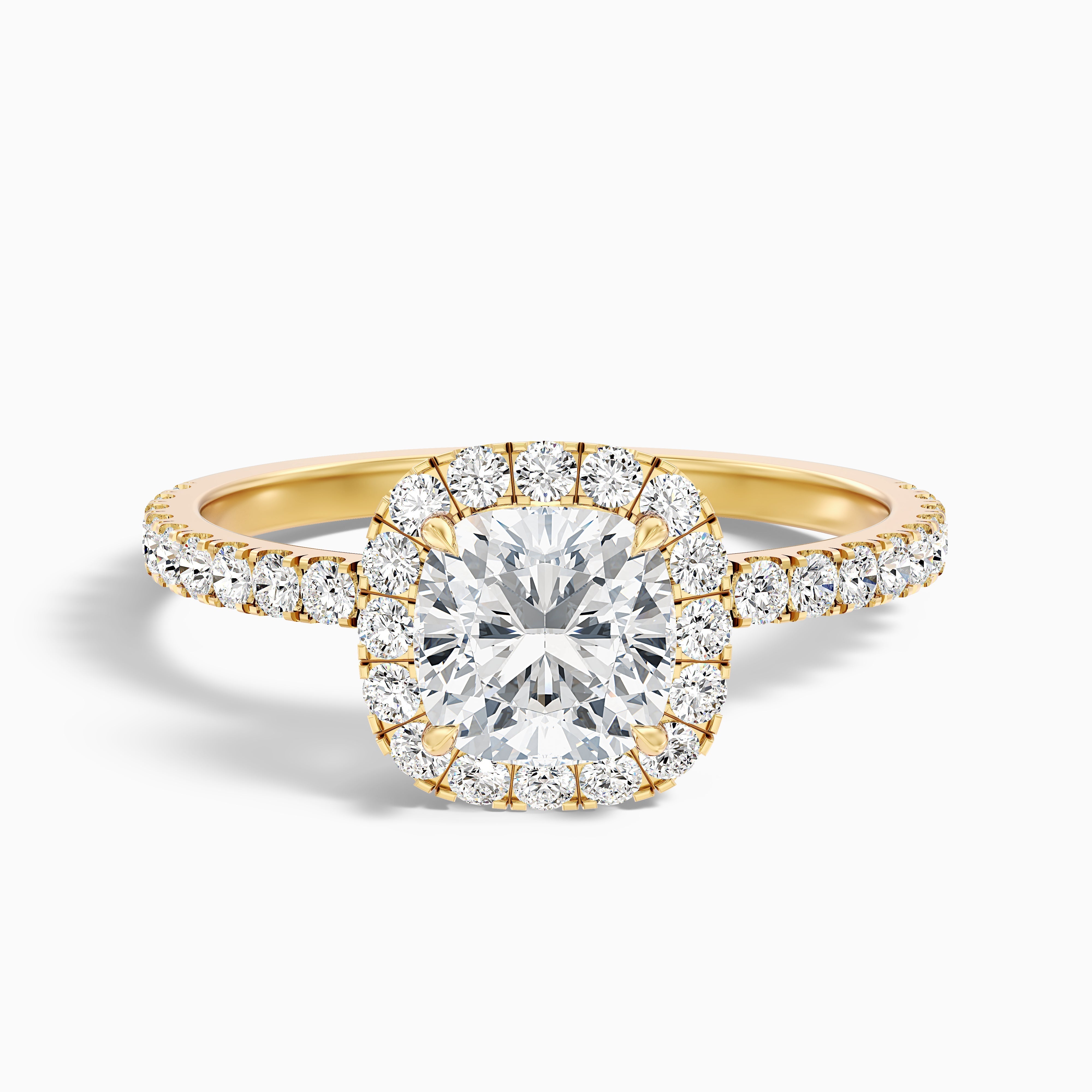 June 3 Carat Cushion Cut Halo Pave Lab Grown Diamond Ring in 18k White Gold
