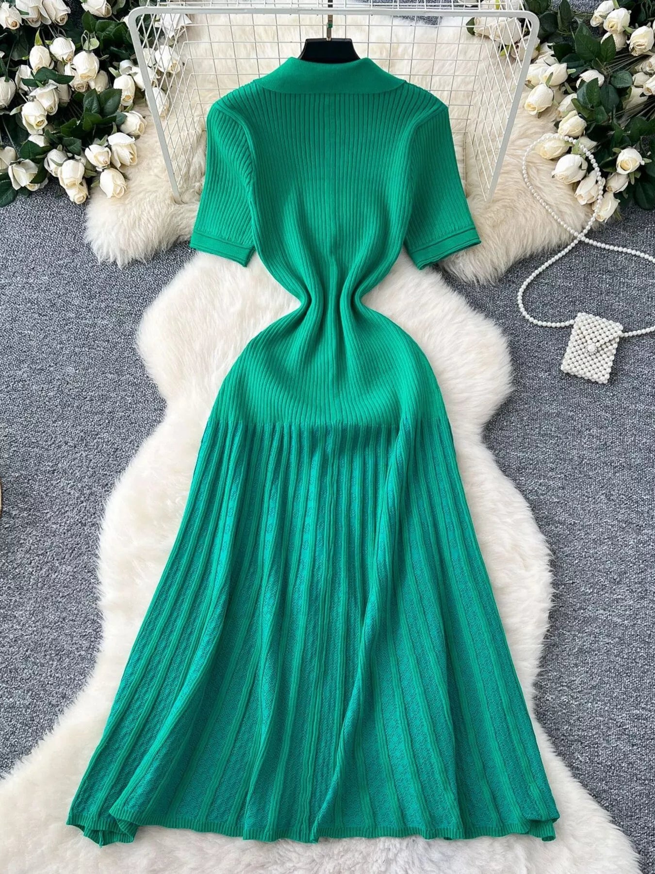 Button Front Short Sleeve Knit Dress
