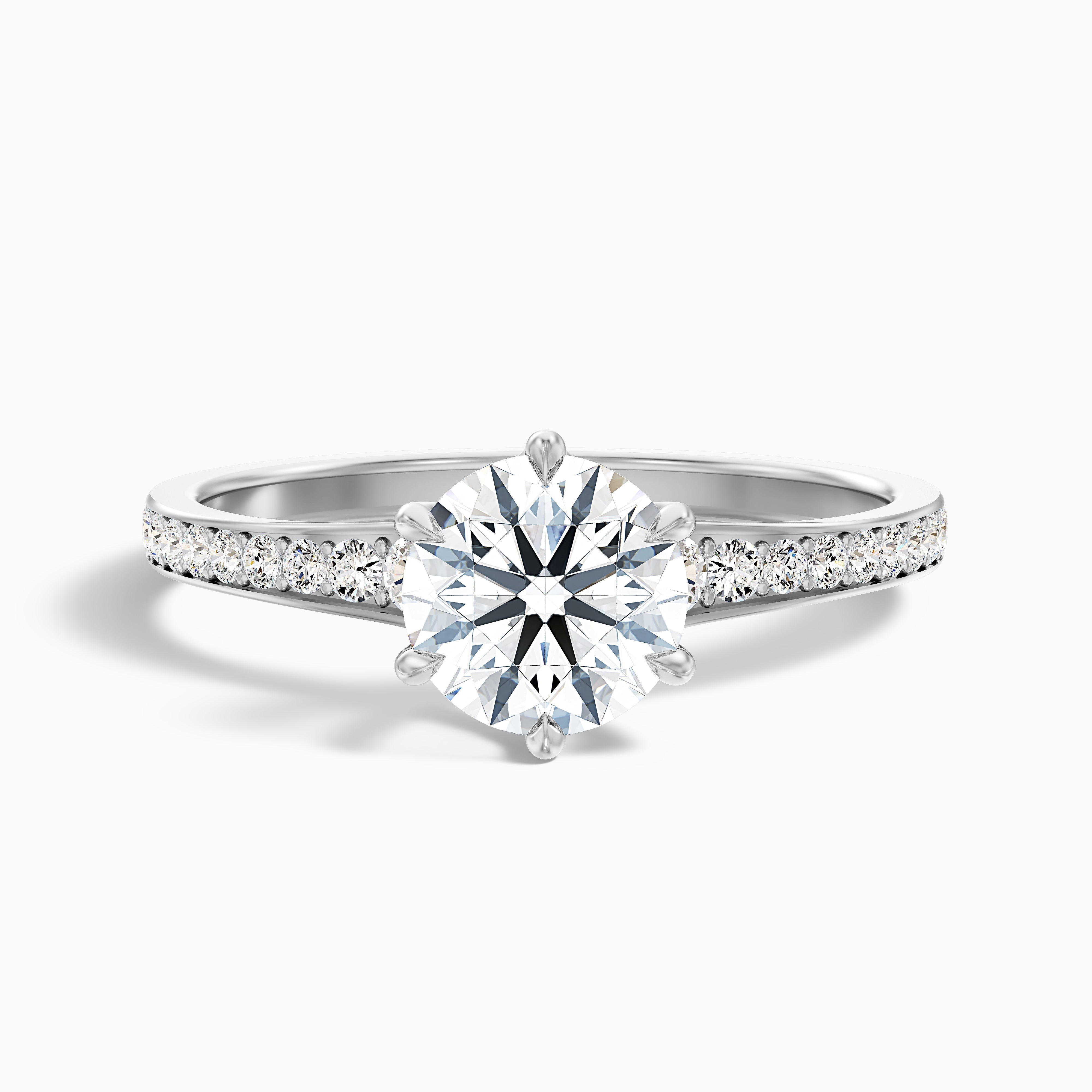 Carol 2 Carat Round Side Stone Pave Moissanite Engagement Ring in 10k White Gold