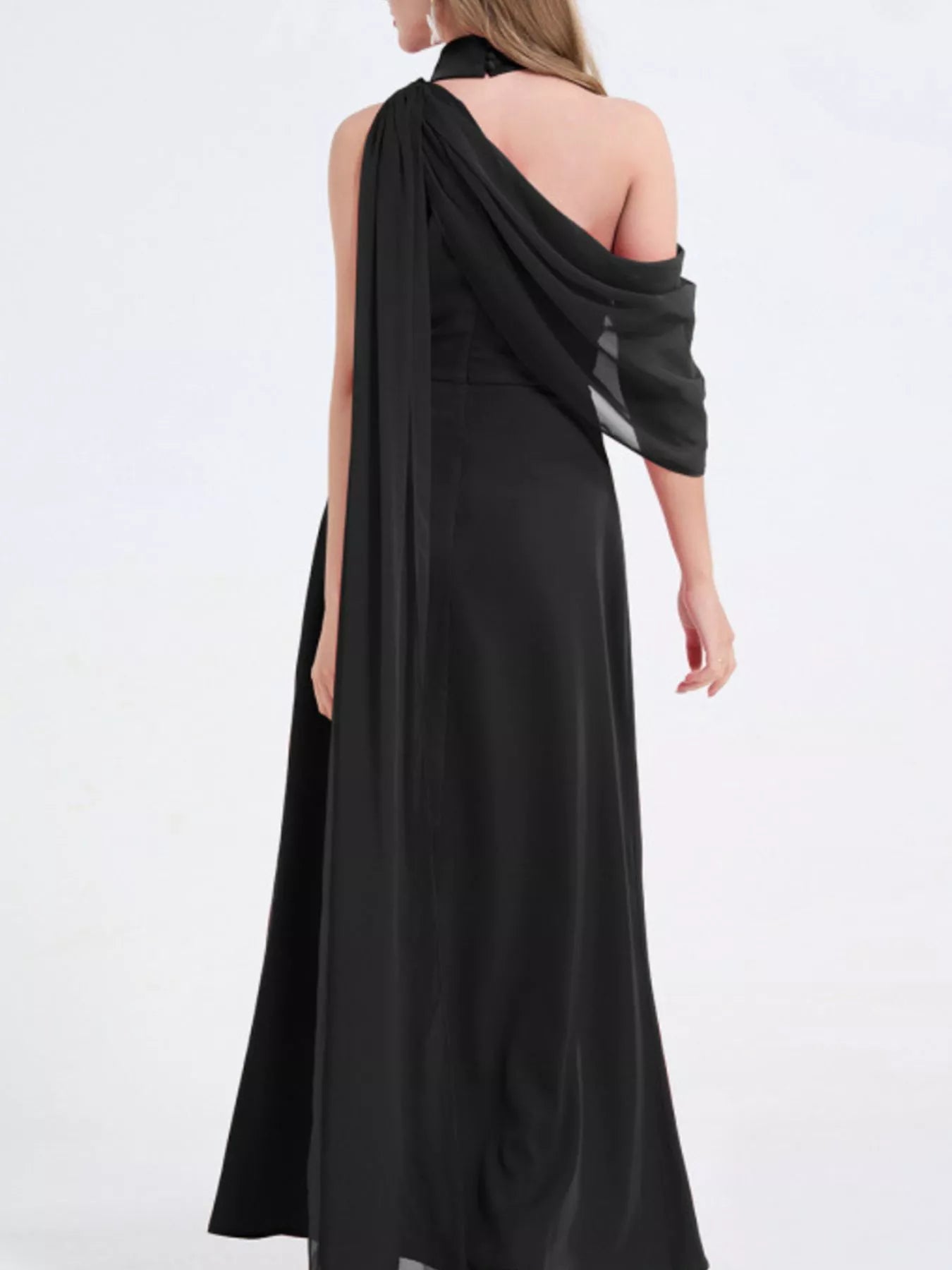 Asymmetrical Neck High Slit Maxi Dress