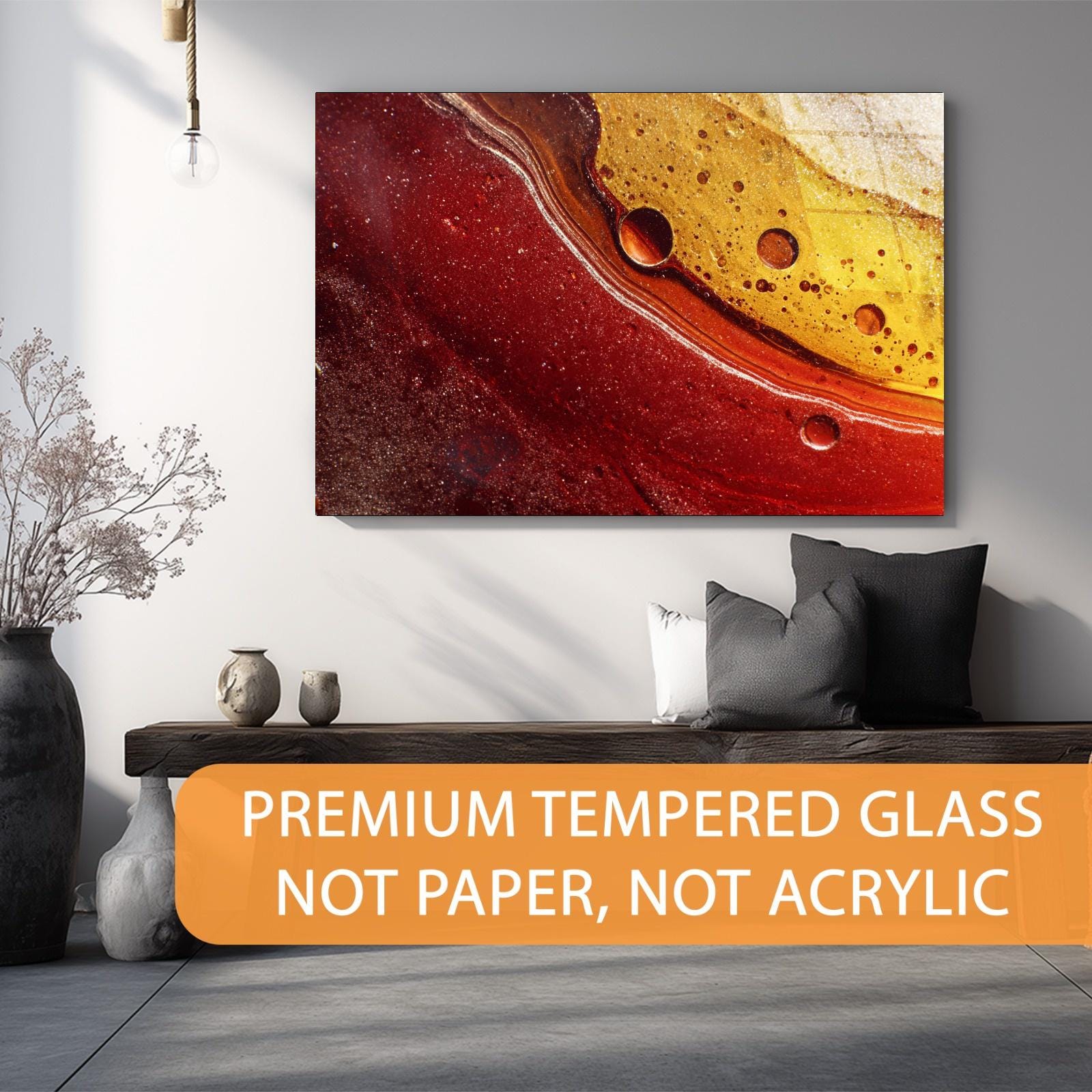 Molten Resin Flow Tempered Glass Wall Art | Abstract Luxury Decor