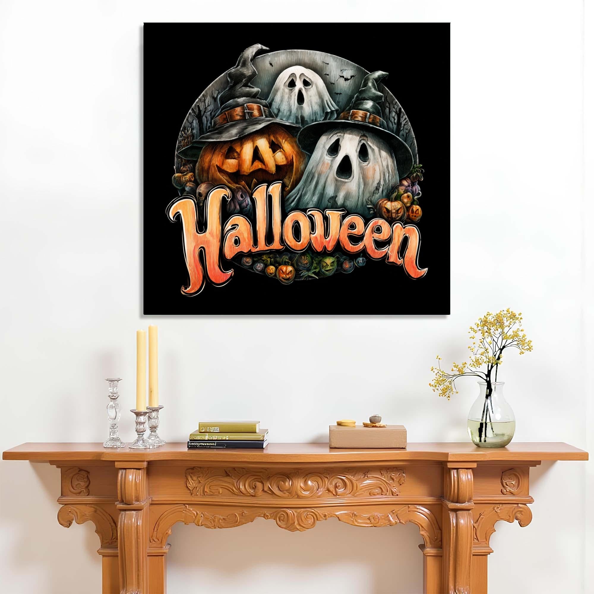 Pumpkin Ghost Tempered Glass Wall Art | Halloween Home Decor