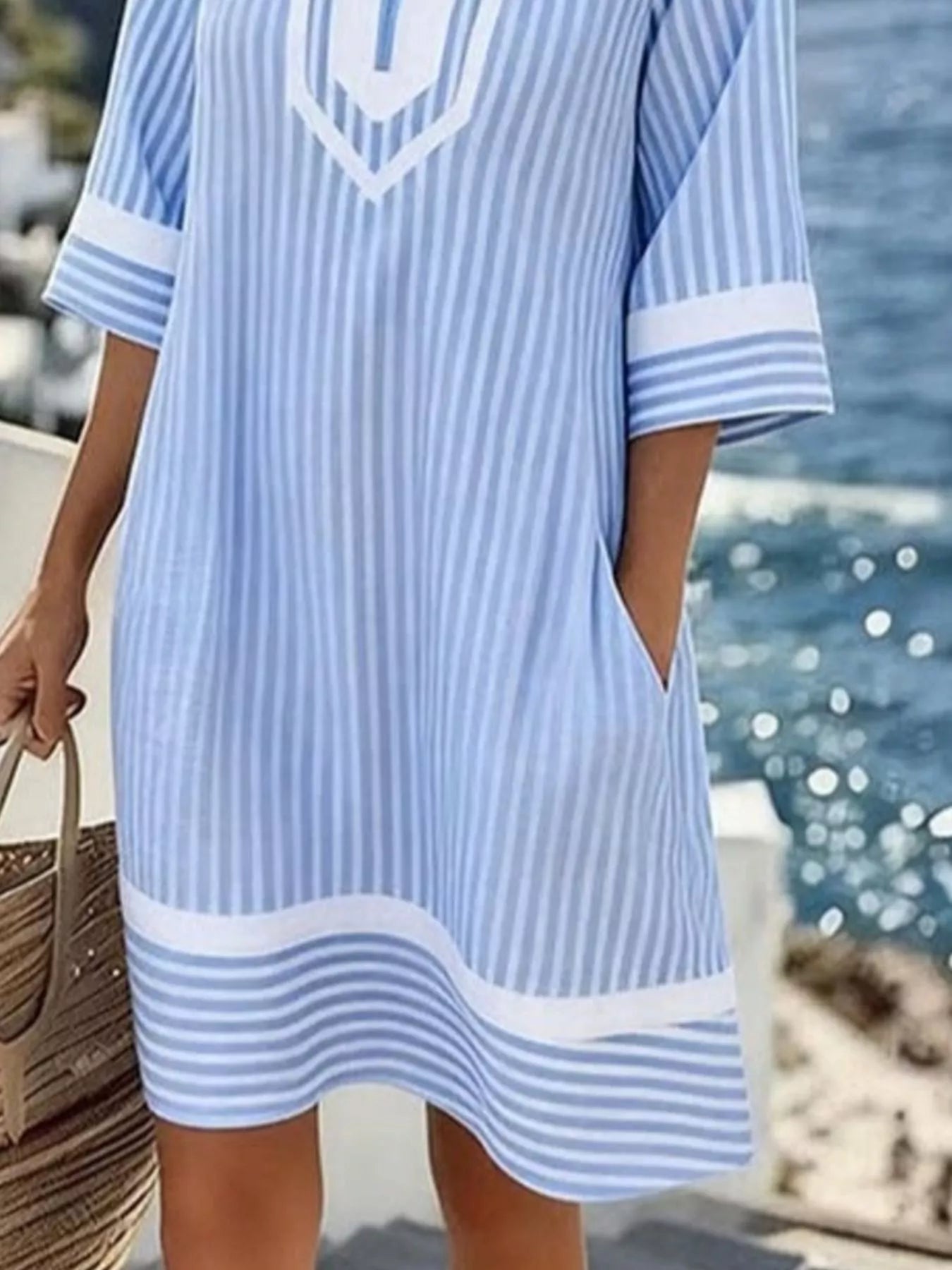 Full Size Striped V-Neck Casual Dress Plus Size