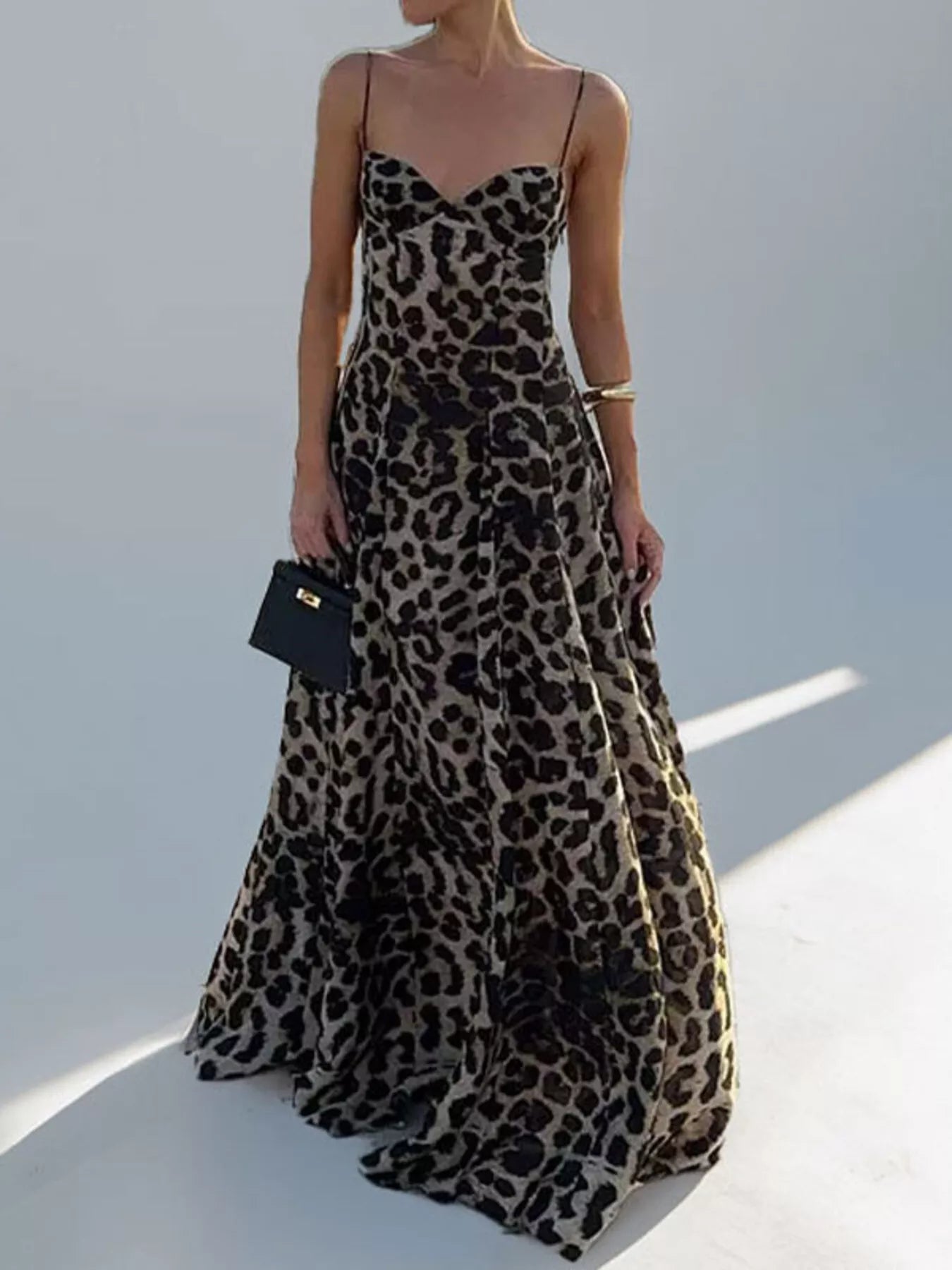 Leopard Sweetheart Neck Maxi Dress