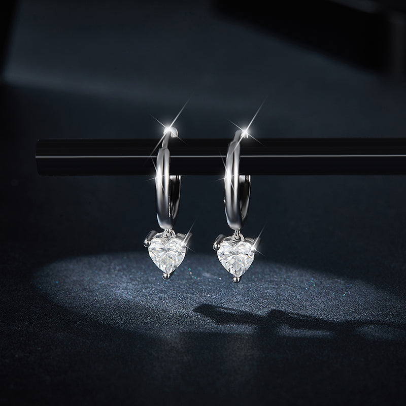 S925 Sterling Silver 5x5mm Heart Shaped Moissanite Hoop Earrings Platinum Plated Dangle Earrings With GRA Certificate Romantic Jewelry Gift Box Set For Women