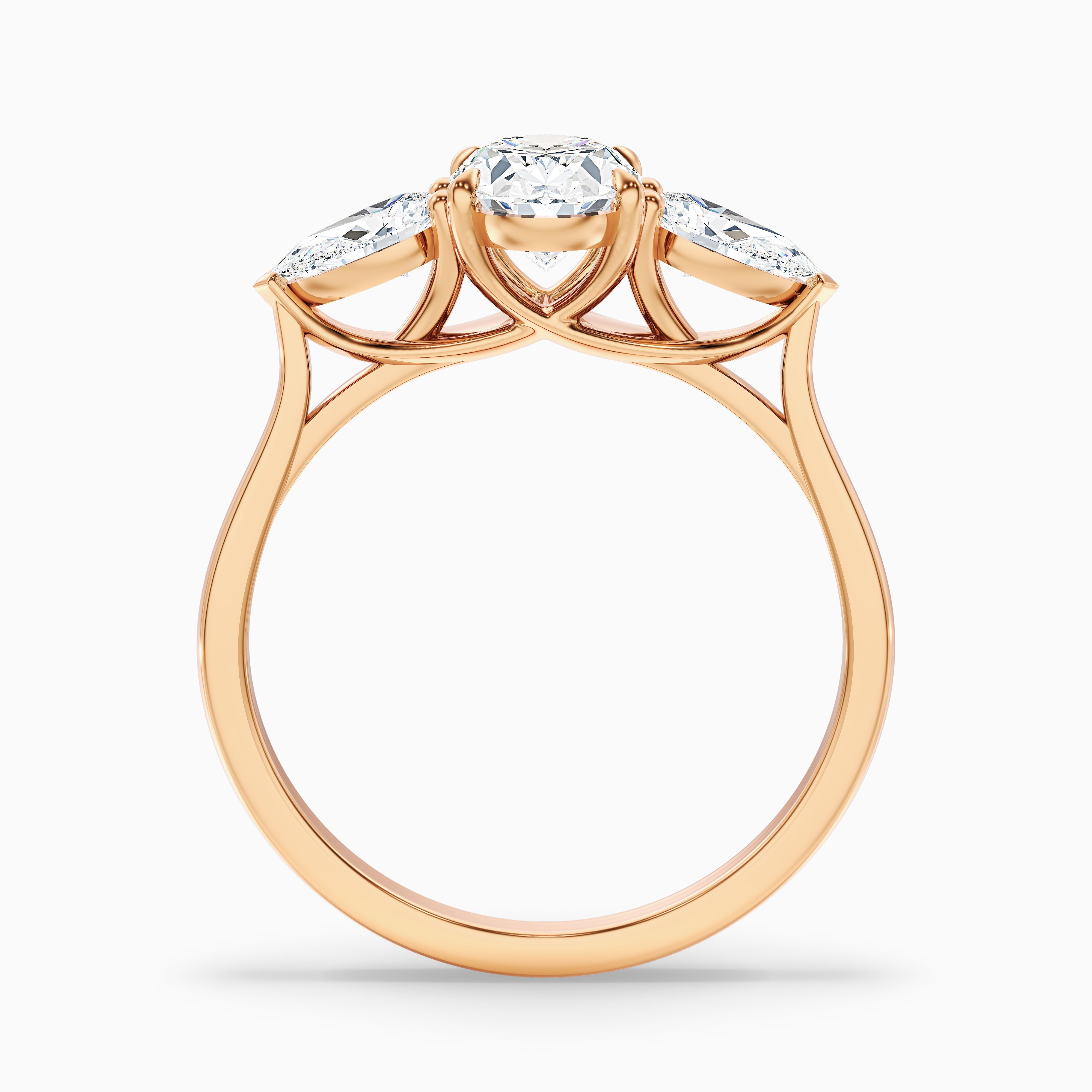 Jini 4.5 Carat Three Stone Oval Lab Grown Diamond Ring in 18k Rose Gold