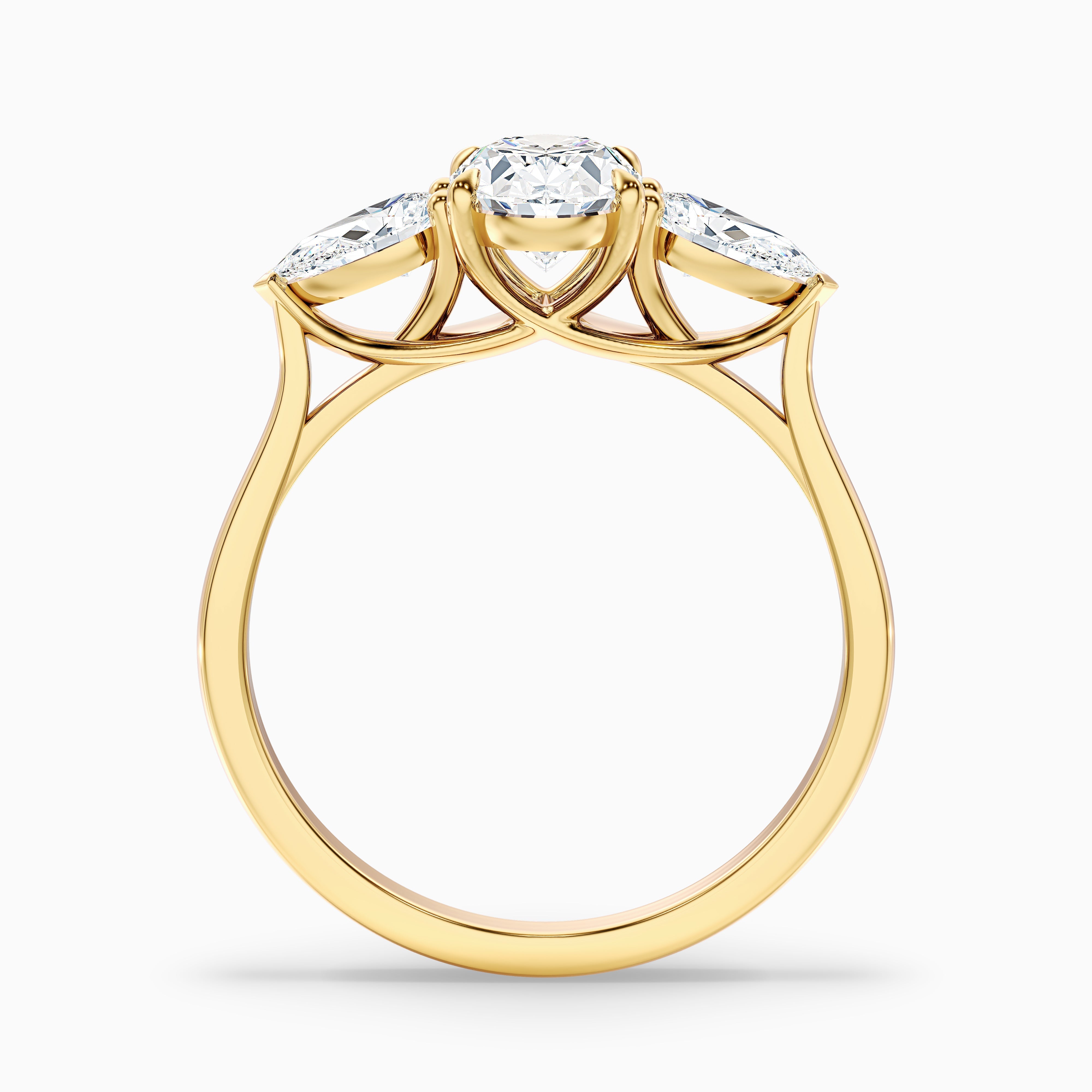 Jini 3 Carat Three Stone Oval Lab Grown Diamond Ring in 14k Rose Gold