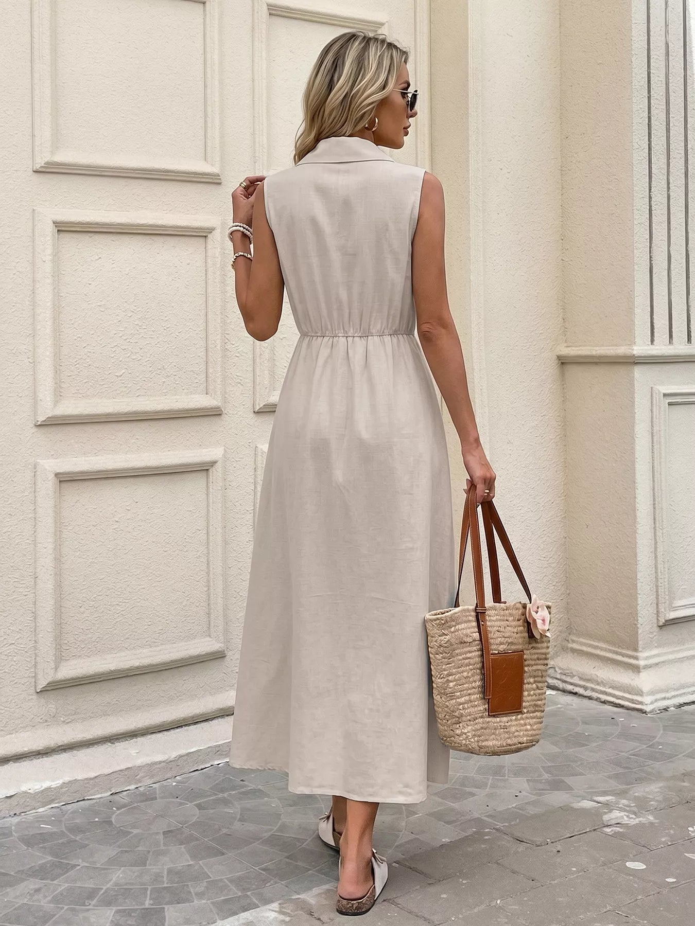 Sleeveless Button-Down Midi Dress