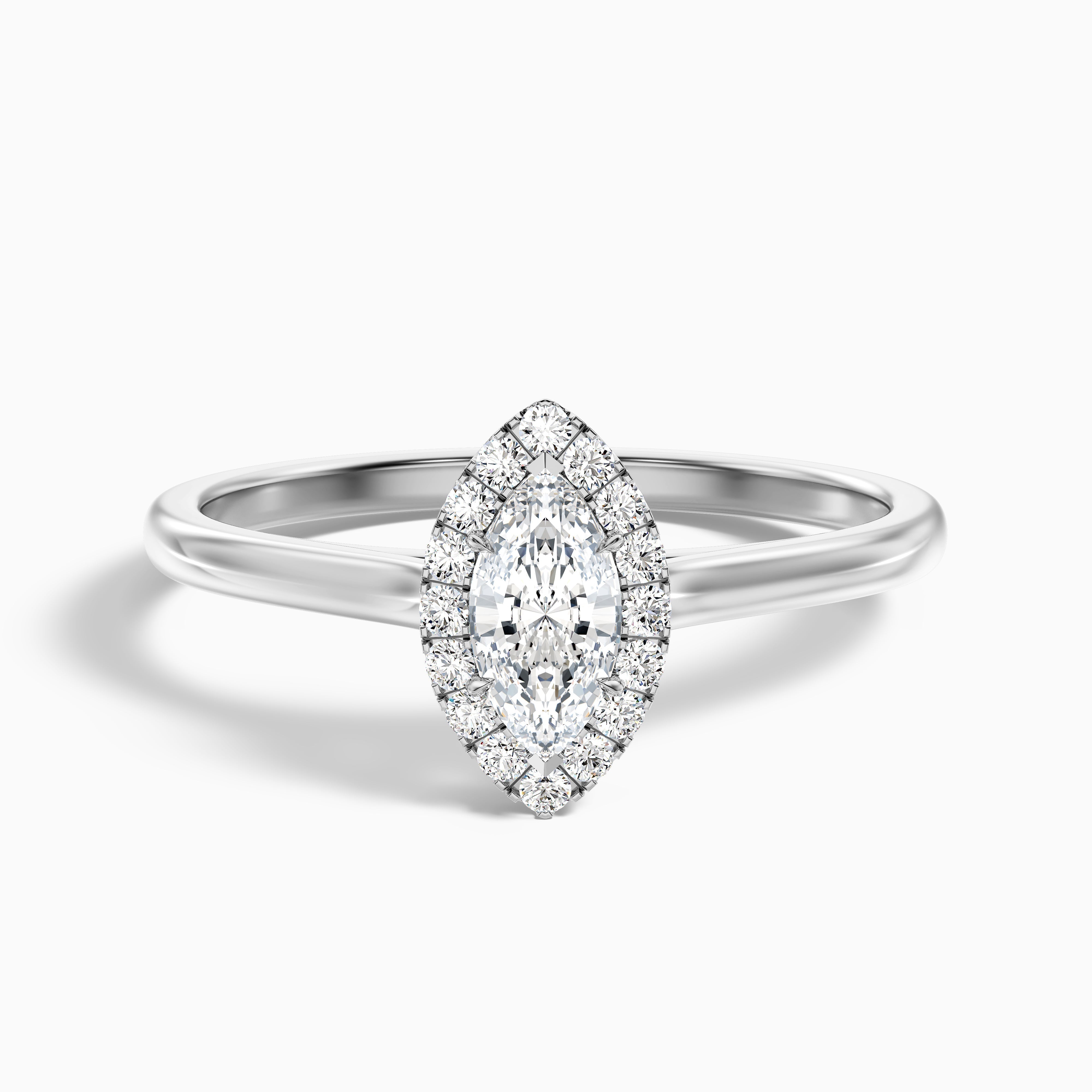 Bria 7 Carat Marquise Halo Moissanite Engagement Ring in 14k White Gold