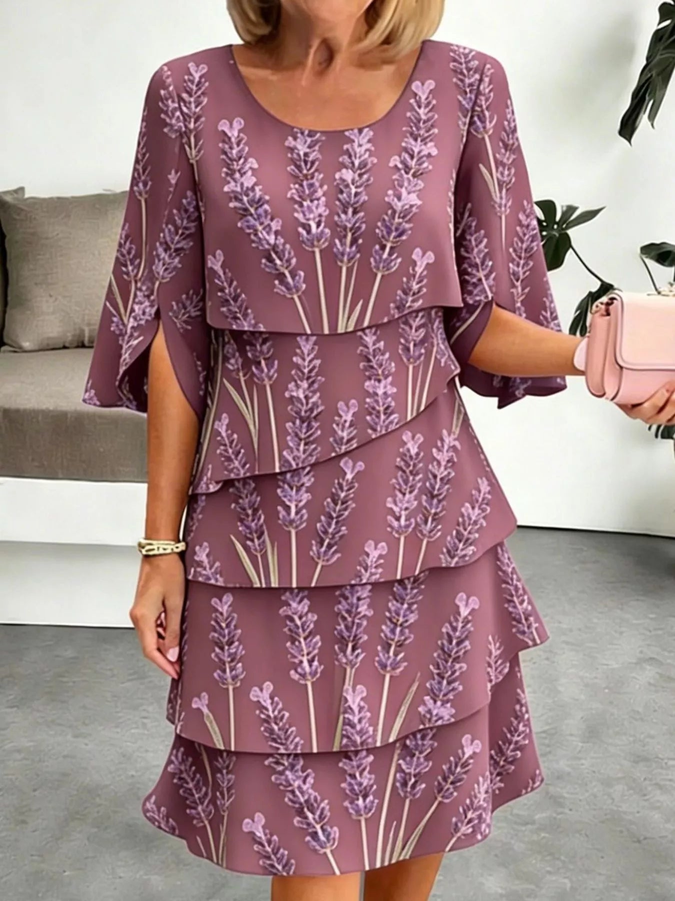 Full Size Floral Print Ruffle Hem Dress Plus Size