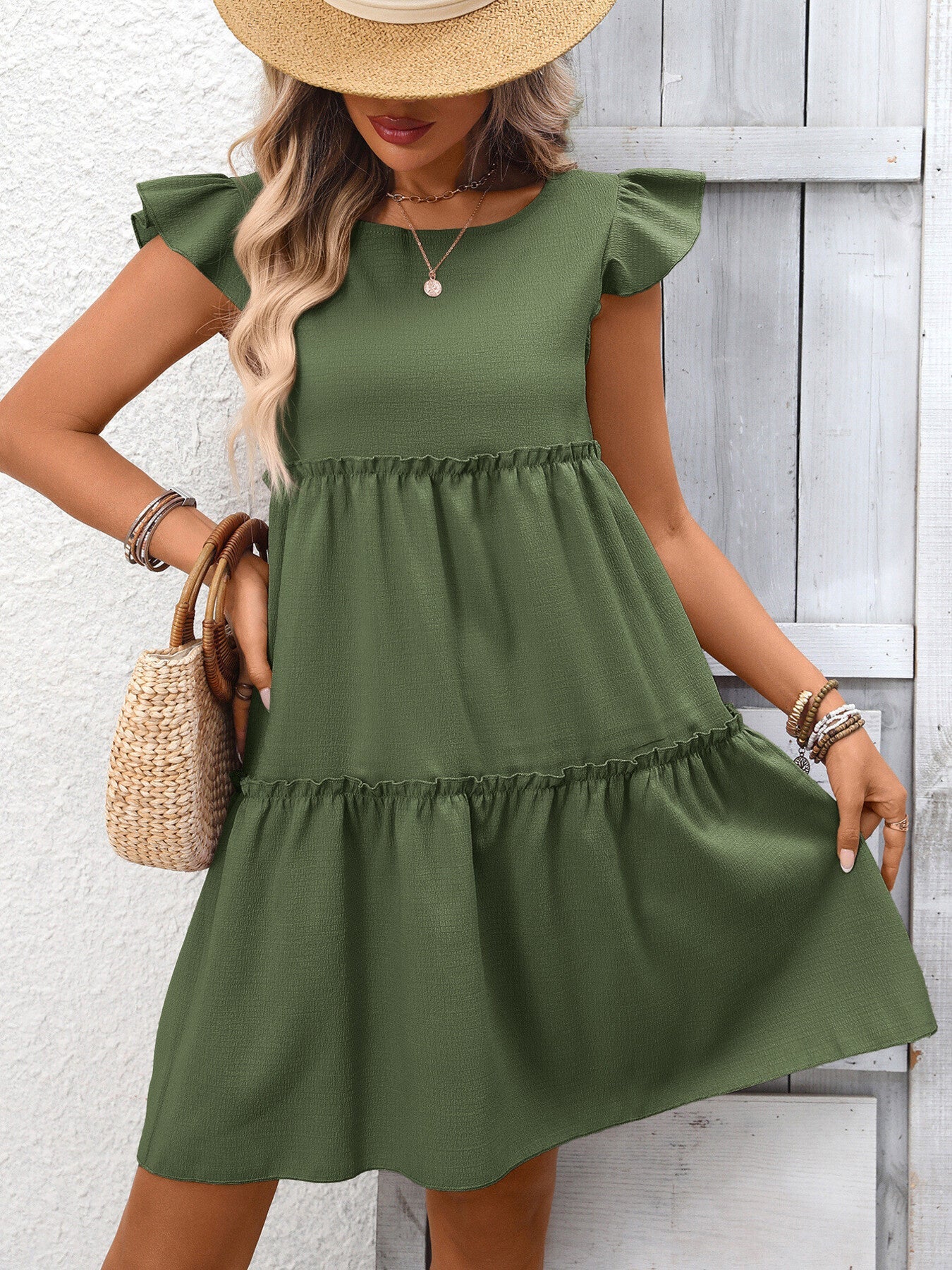 Ruffle Sleeve Tiered Mini Dress