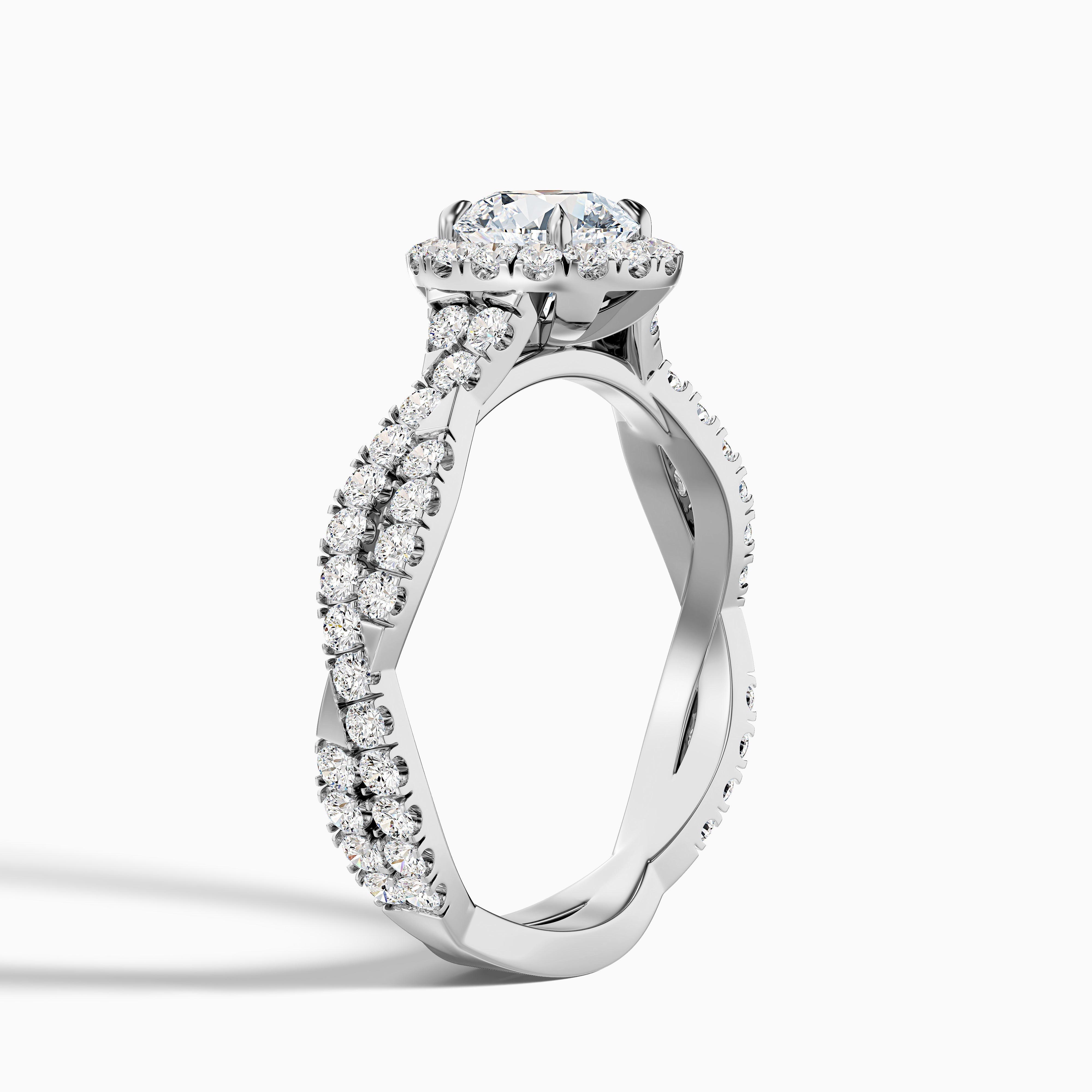 Lilly 3 Carat Round Cut Halo Twisted Pave Lab Grown Diamond Ring in 14k White Gold