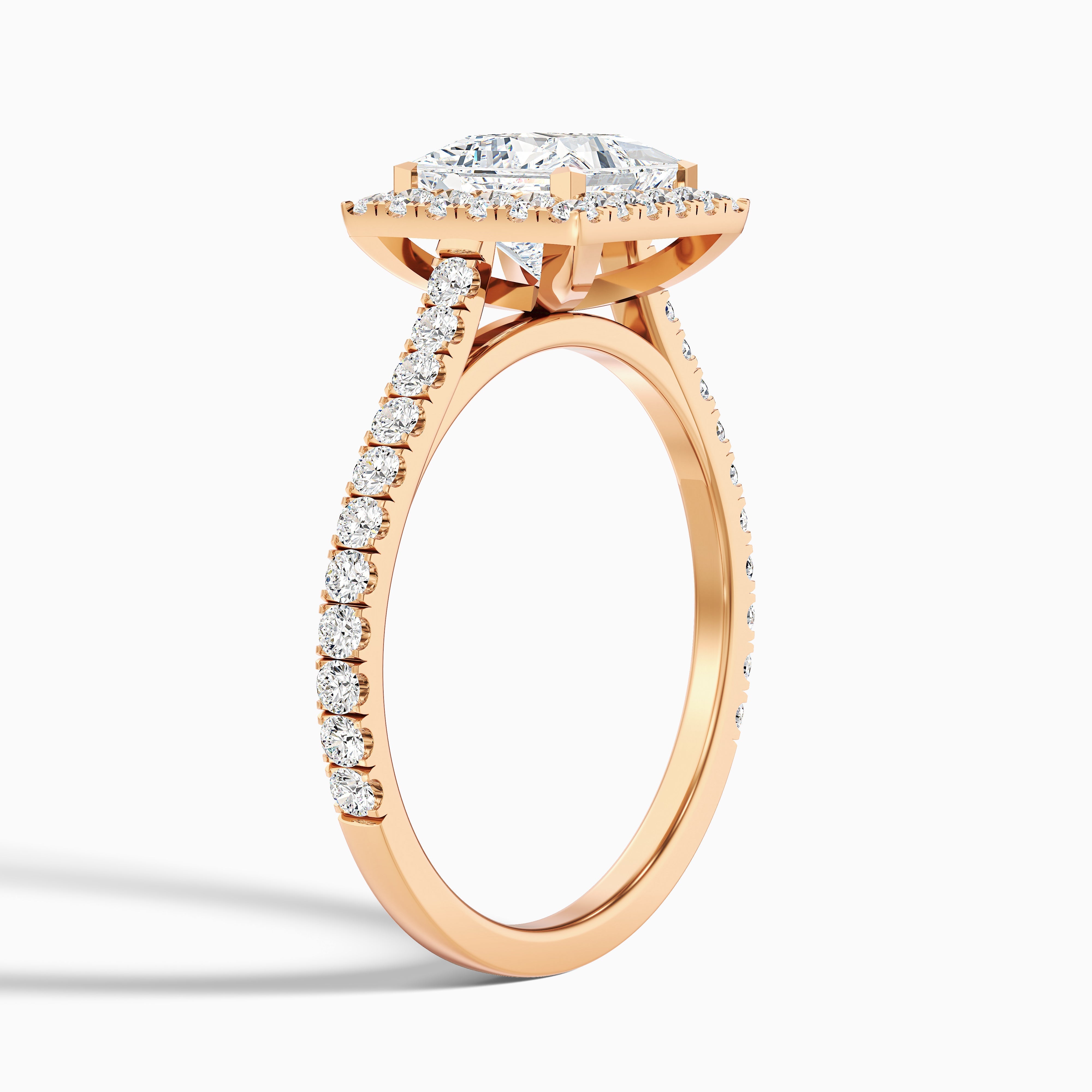 Rose 5.5 Carat Princess Halo Pave Moissanite Engagement Ring in 14k White Gold