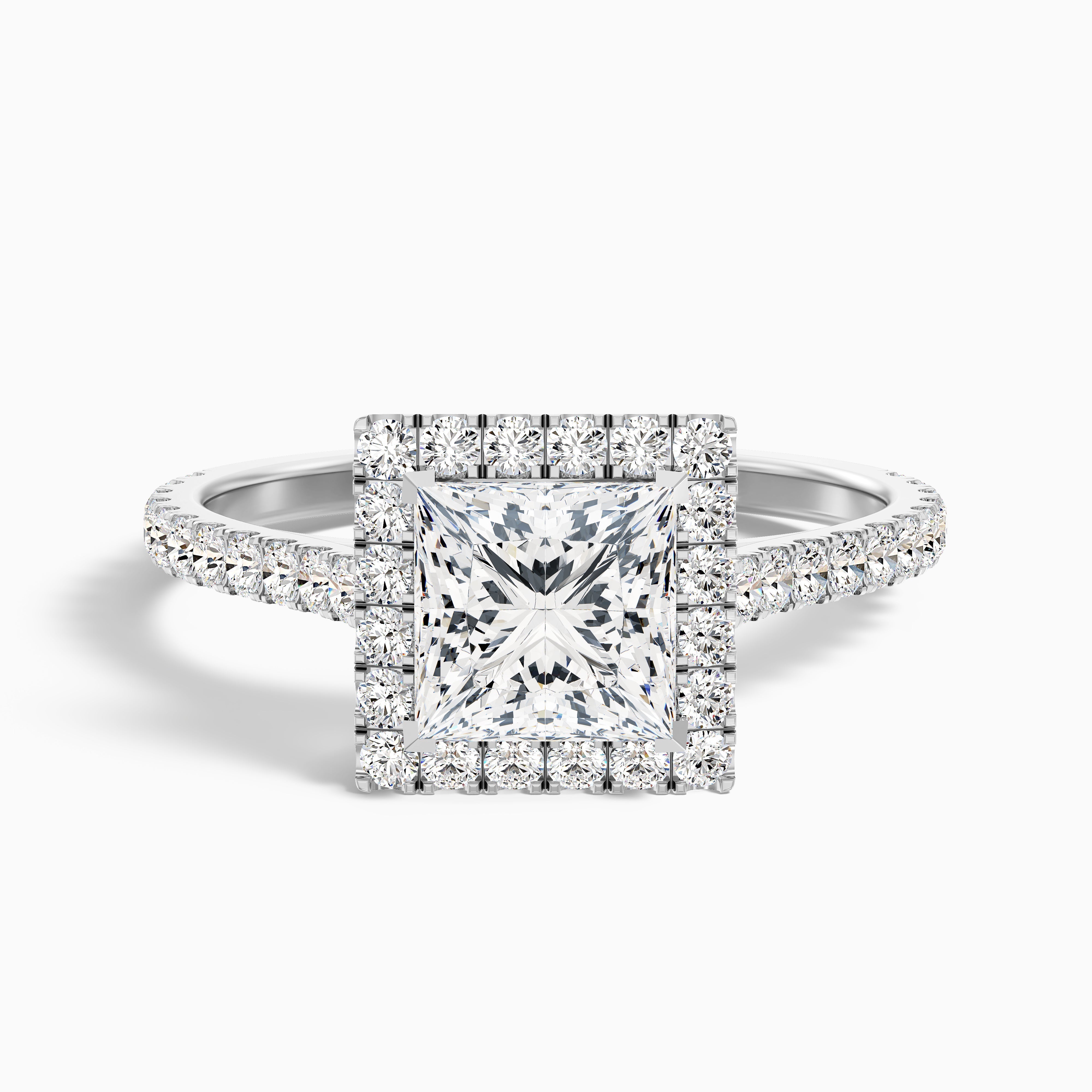 Rose 5 Carat Princess Halo Pave Moissanite Engagement Ring in 14k Yellow Gold