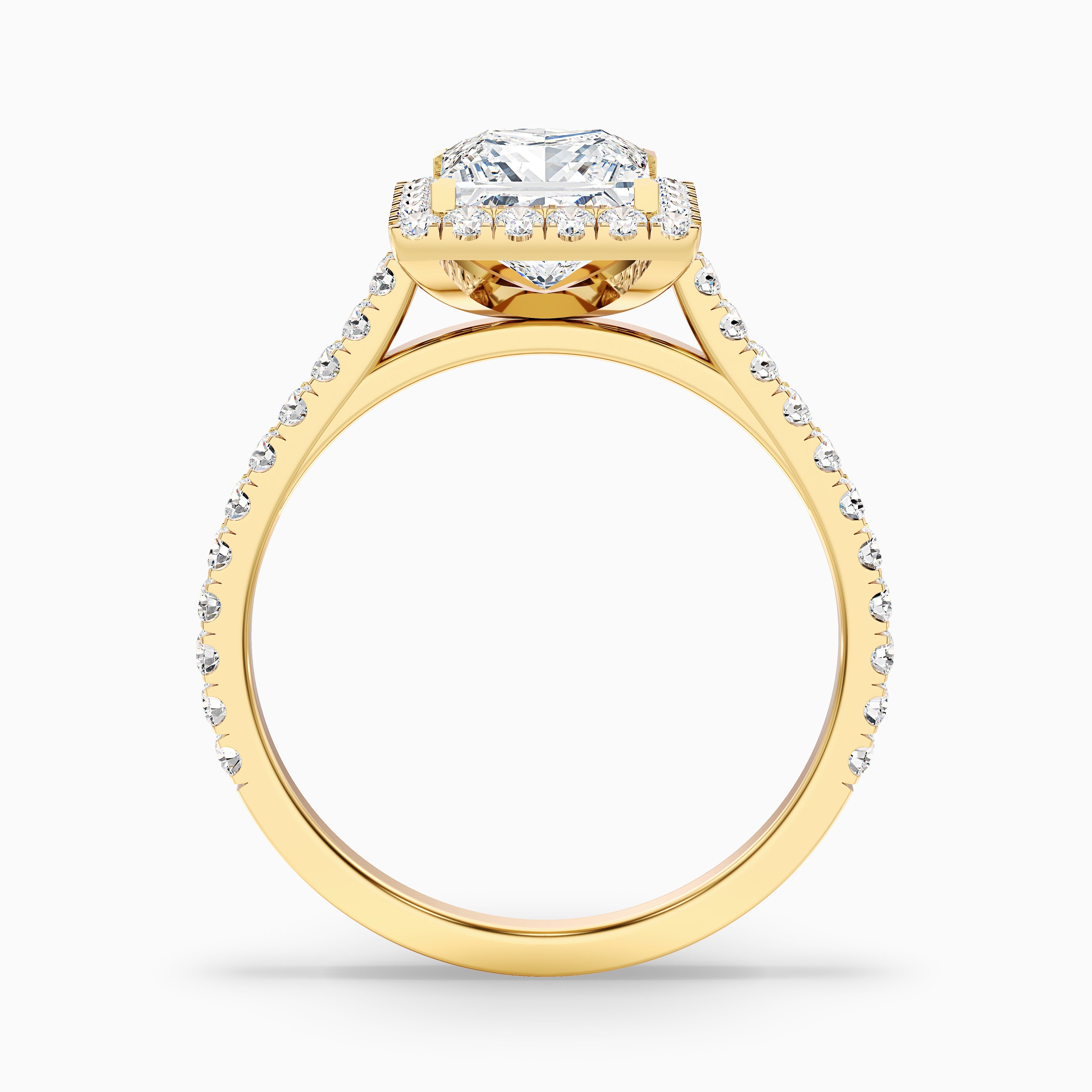 Rose 3 Carat Princess Halo Pave Moissanite Engagement Ring in 18k Rose Gold