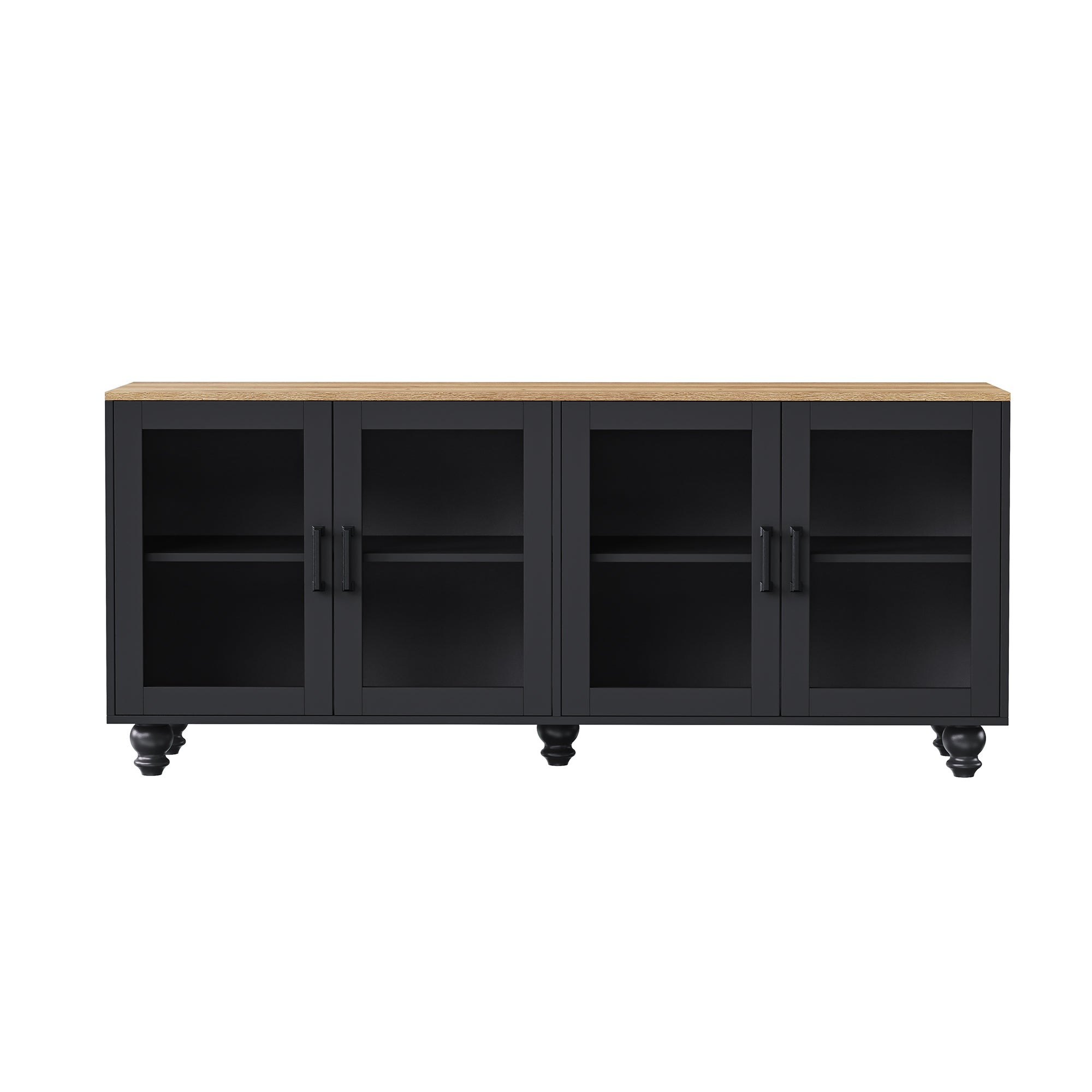 ON-TREND Farmhouse TV Stand with Tempered Glass Doors