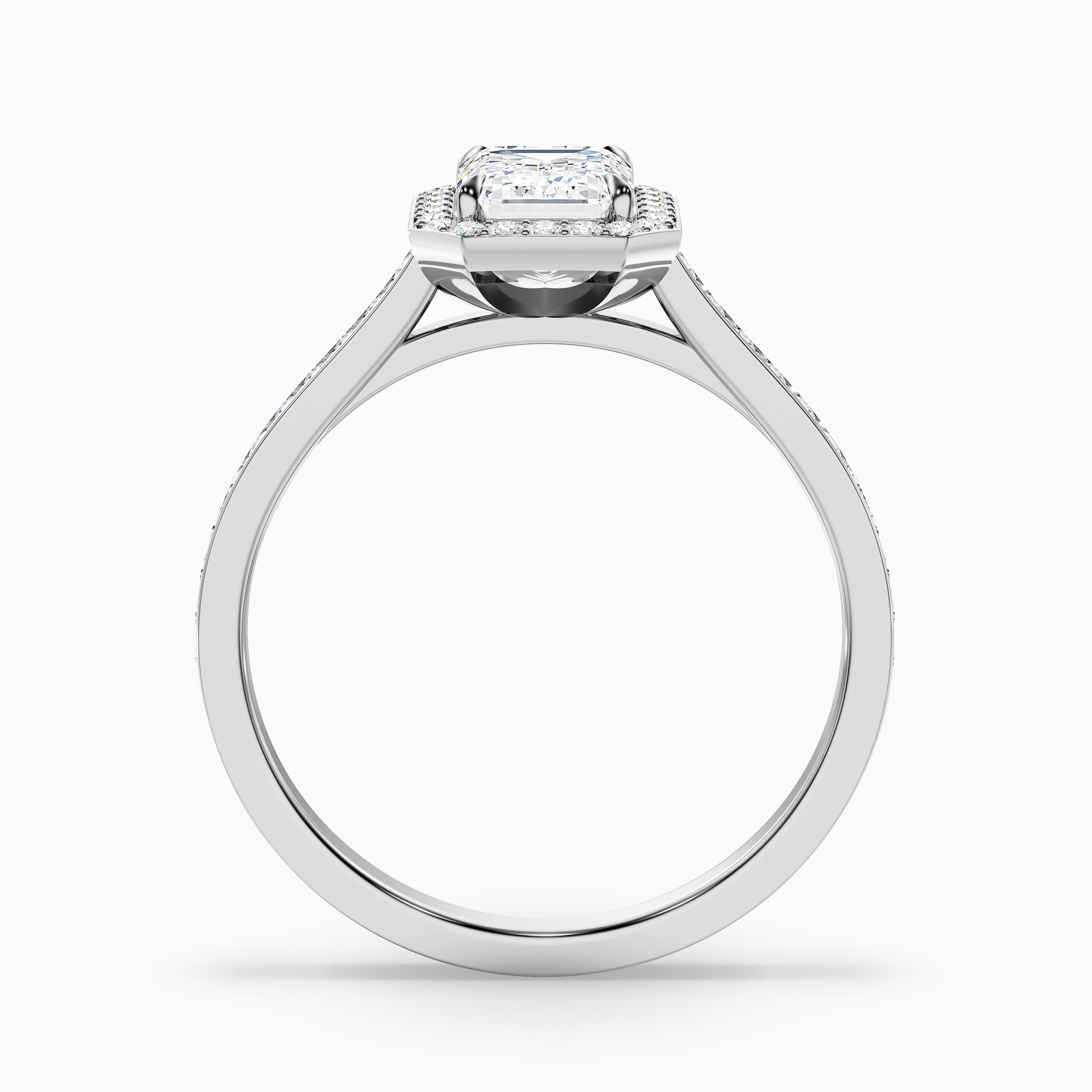 Lucy 4 Carat Emerald Cut Halo Pave Lab Grown Diamond Ring in Platinum