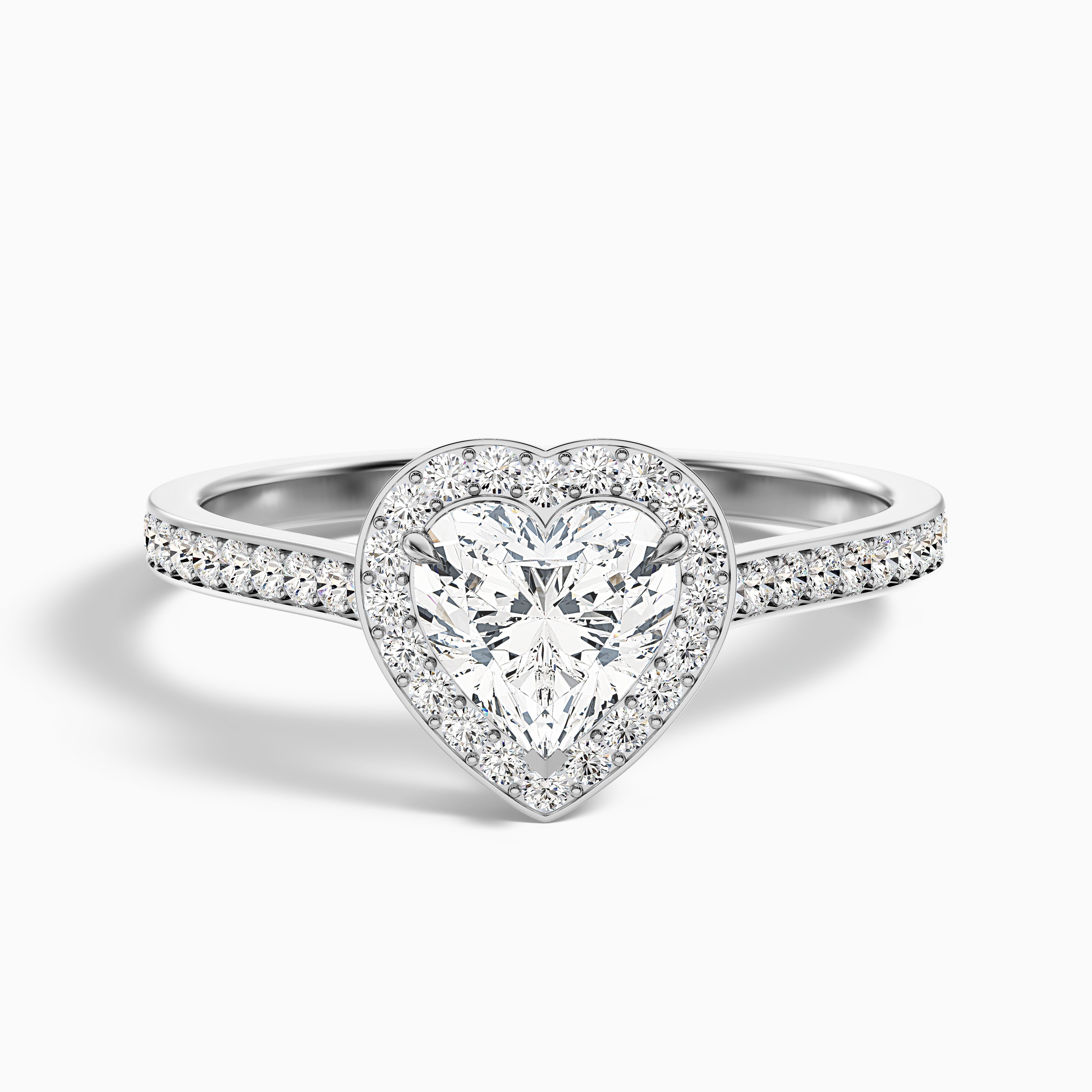 Kira 2 Carat Heart Shaped Halo Pave Moissanite Engagement Ring in 18k White Gold