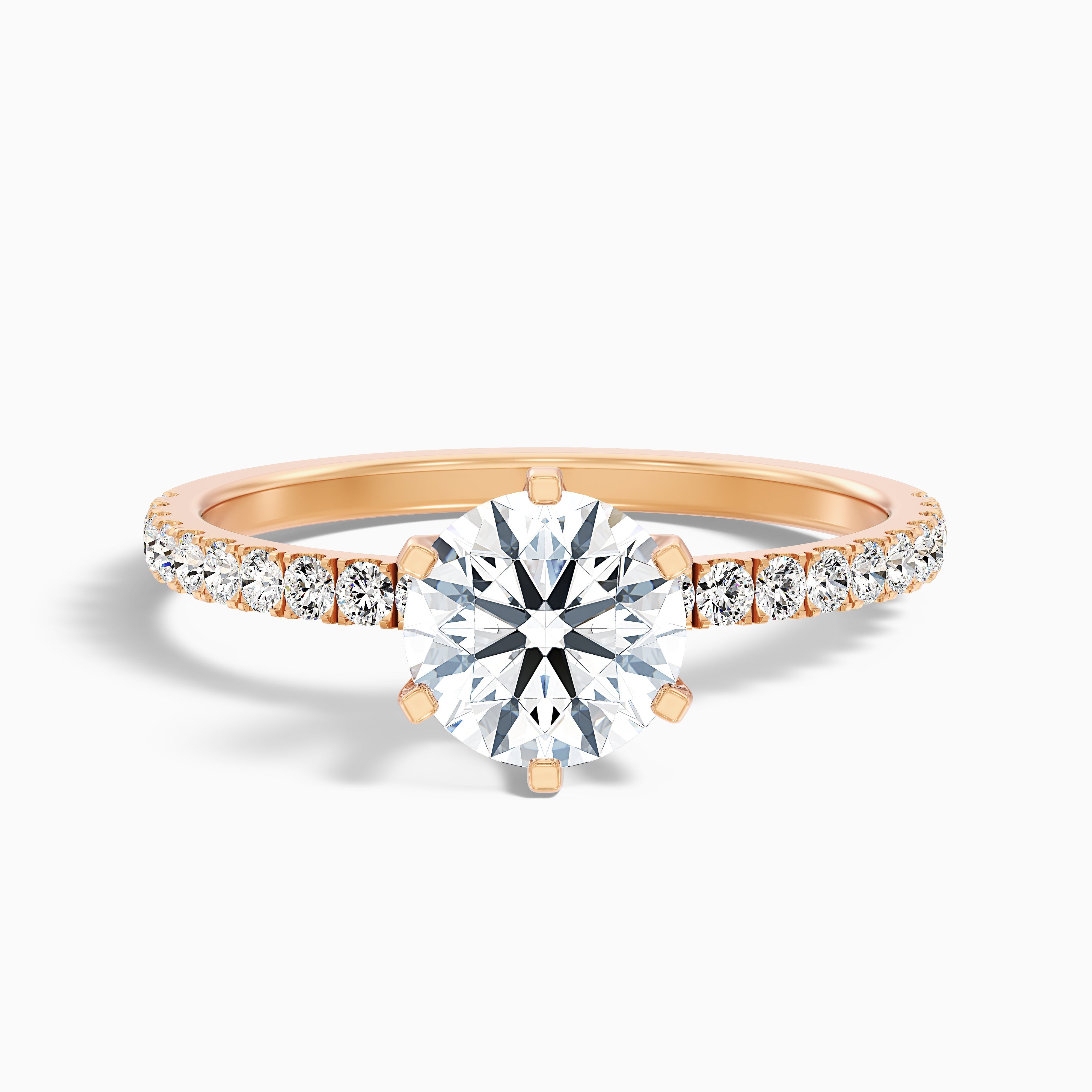 Olive 1.5 Carat Round Side Stone Pave Lab Grown Diamond Ring in 14k Yellow Gold