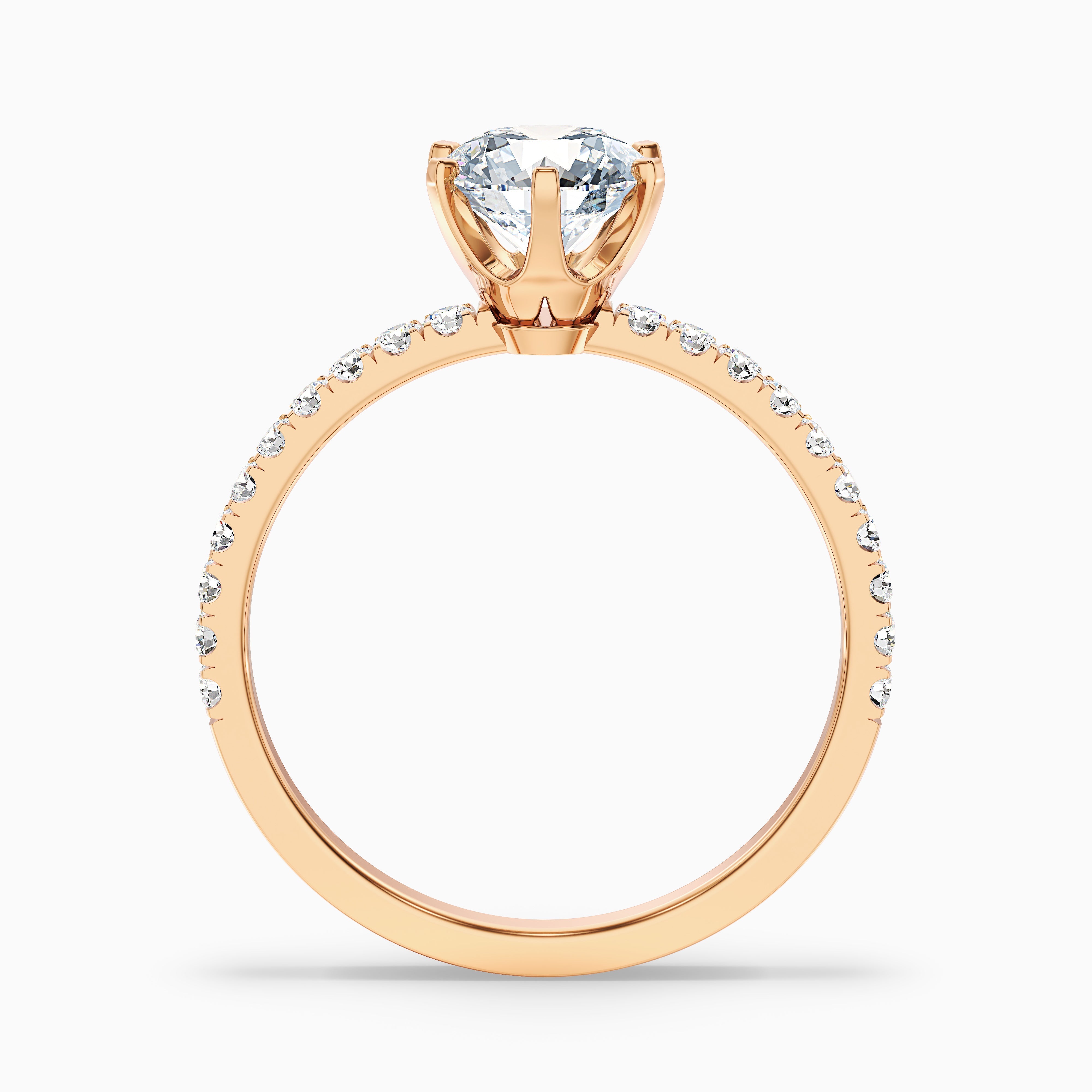 Lyra 1 Carat Round Side Stone Pave Moissanite Engagement Ring in 10k White Gold