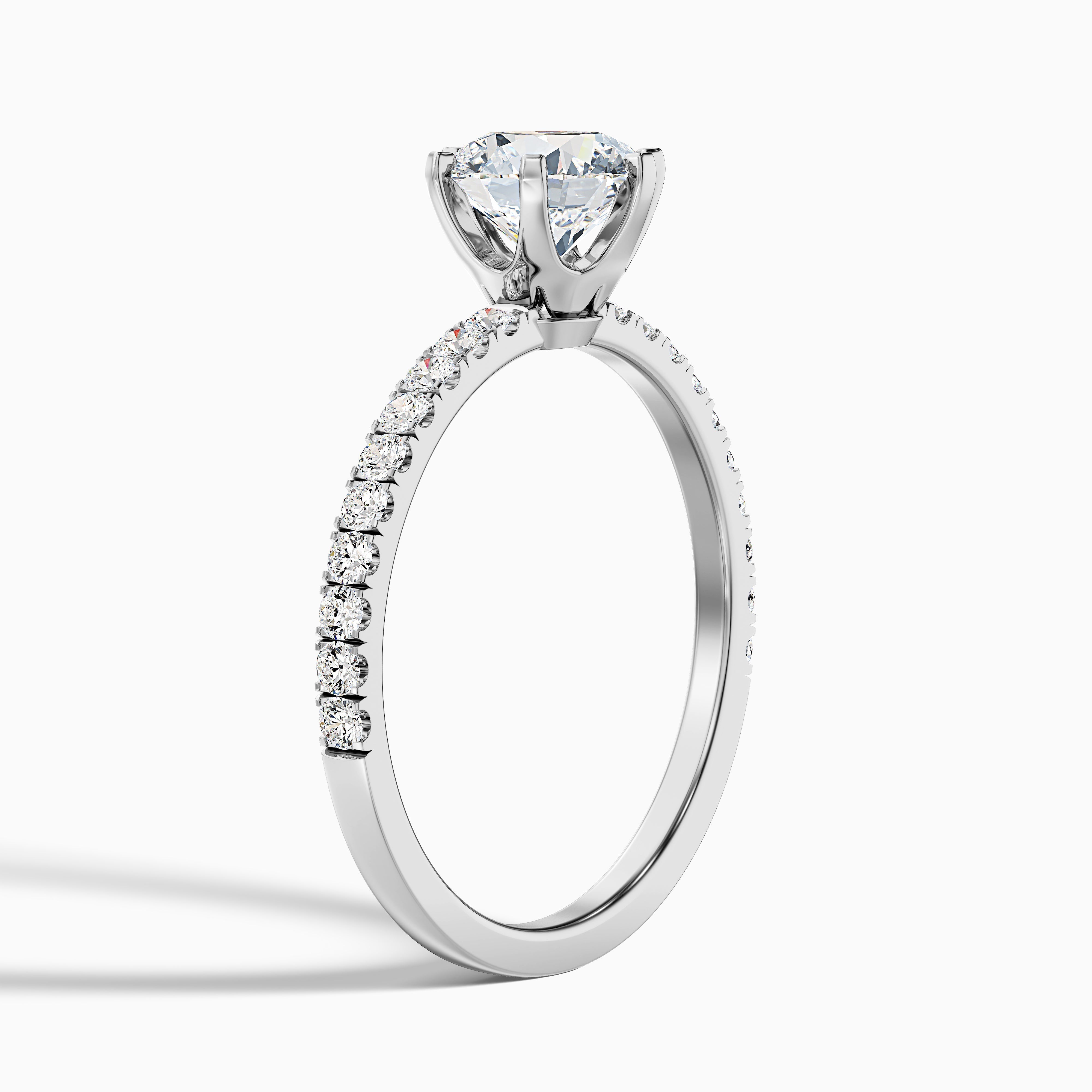 Olive 3 Carat Round Side Stone Pave Lab Grown Diamond Ring in 14k Yellow Gold
