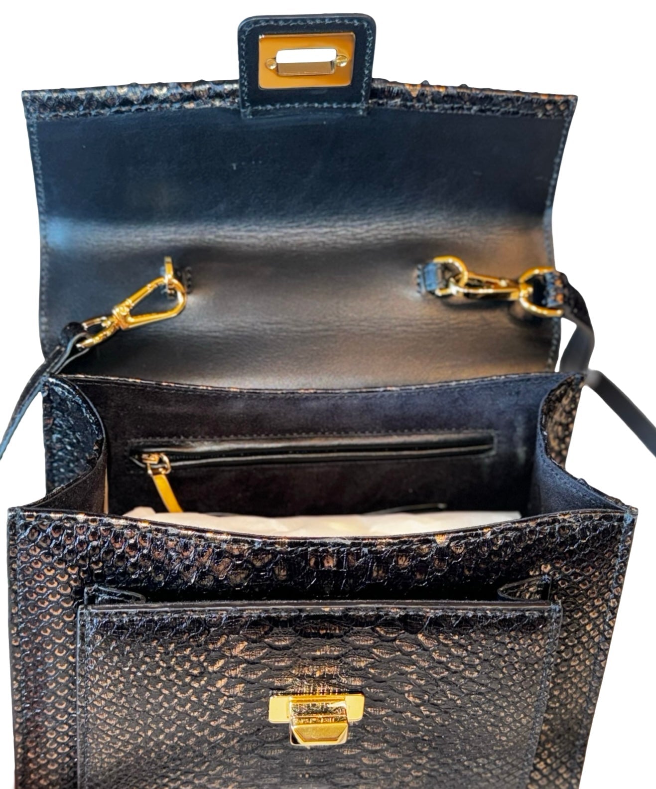 Noir d’Or Horse Handle Handbag
Authentic Black and Gold Python