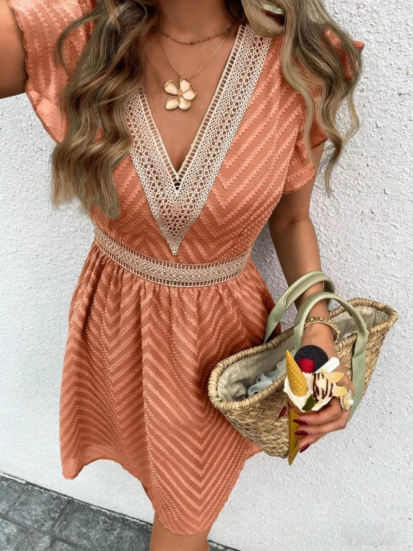 V-Neck Ruffle Sleeve Mini Dress