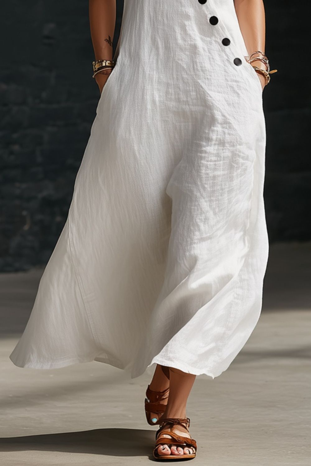 Sleeveless Button-Down Midi Dress
