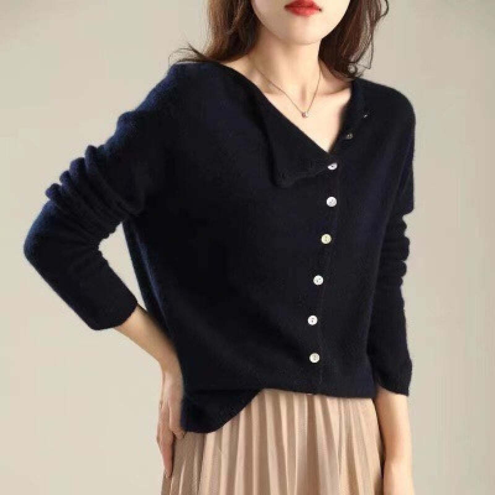 French retro round neck single breasted cashmere knitted cardigan women's autumn thin casual top