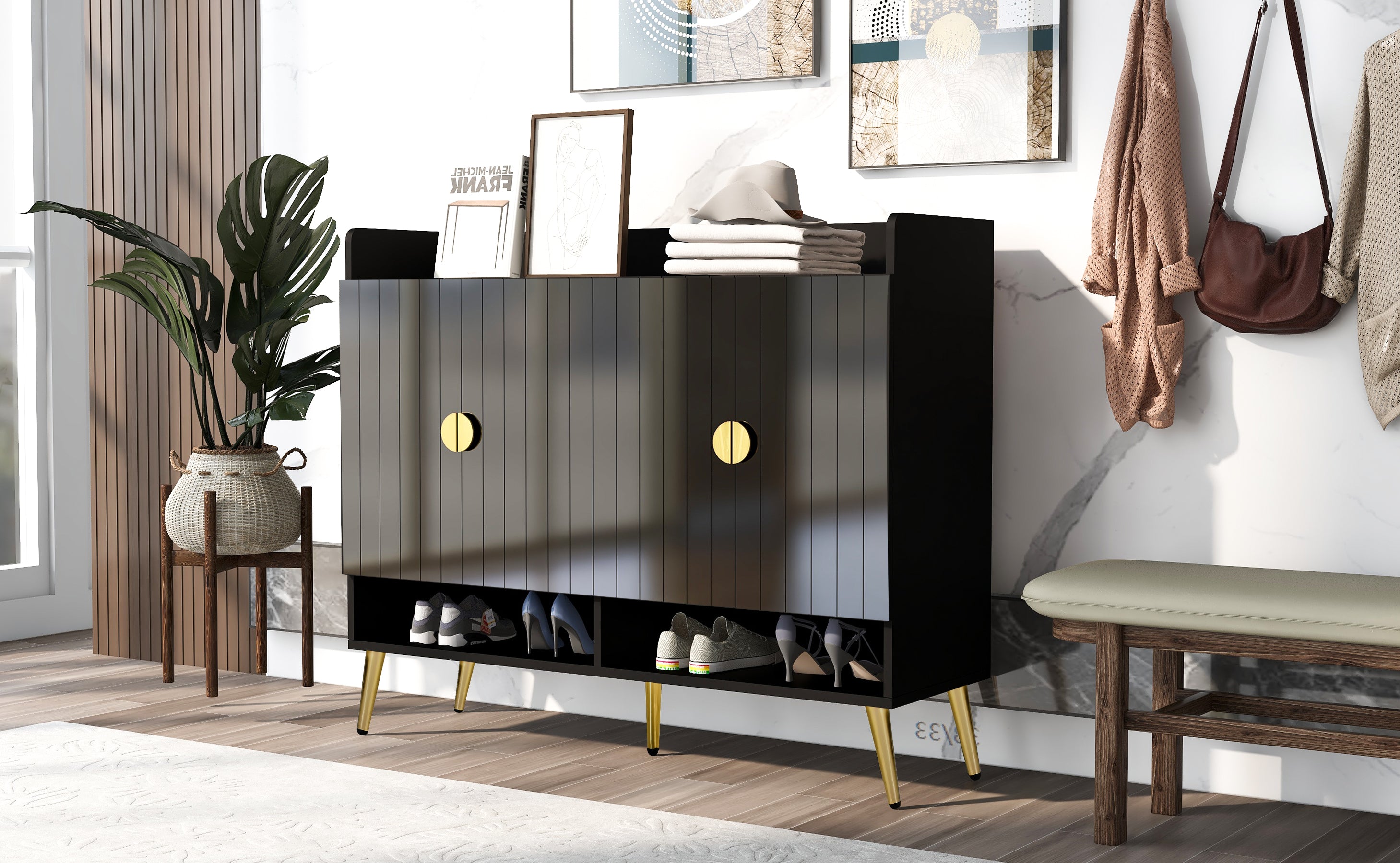 U-Can shoe cabinet with door, 11 layers with adjustable shelves, modern wooden shoe cabinet (PVC surface)