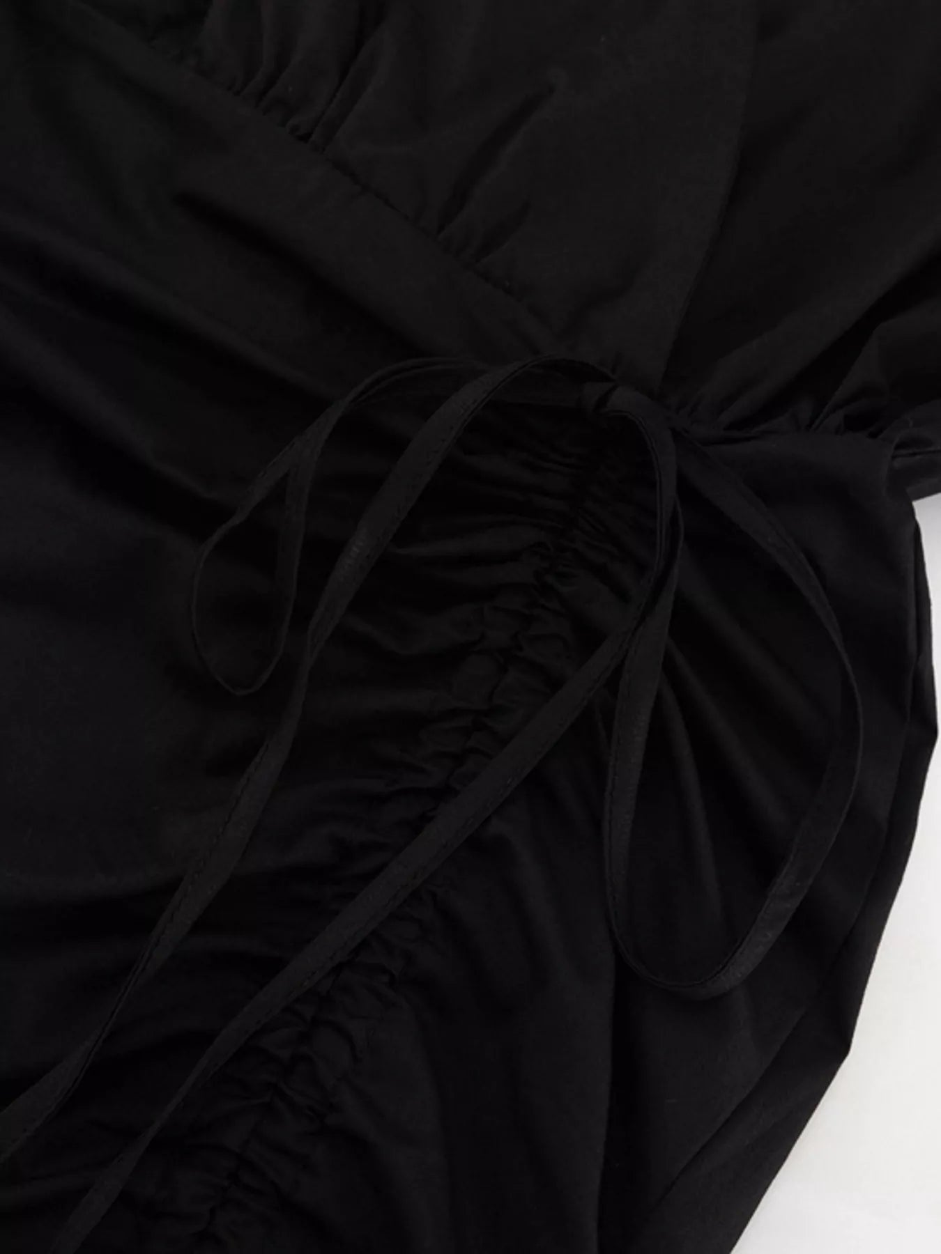 Ruffled Hem Ruched Puff Sleeve Mini Dress