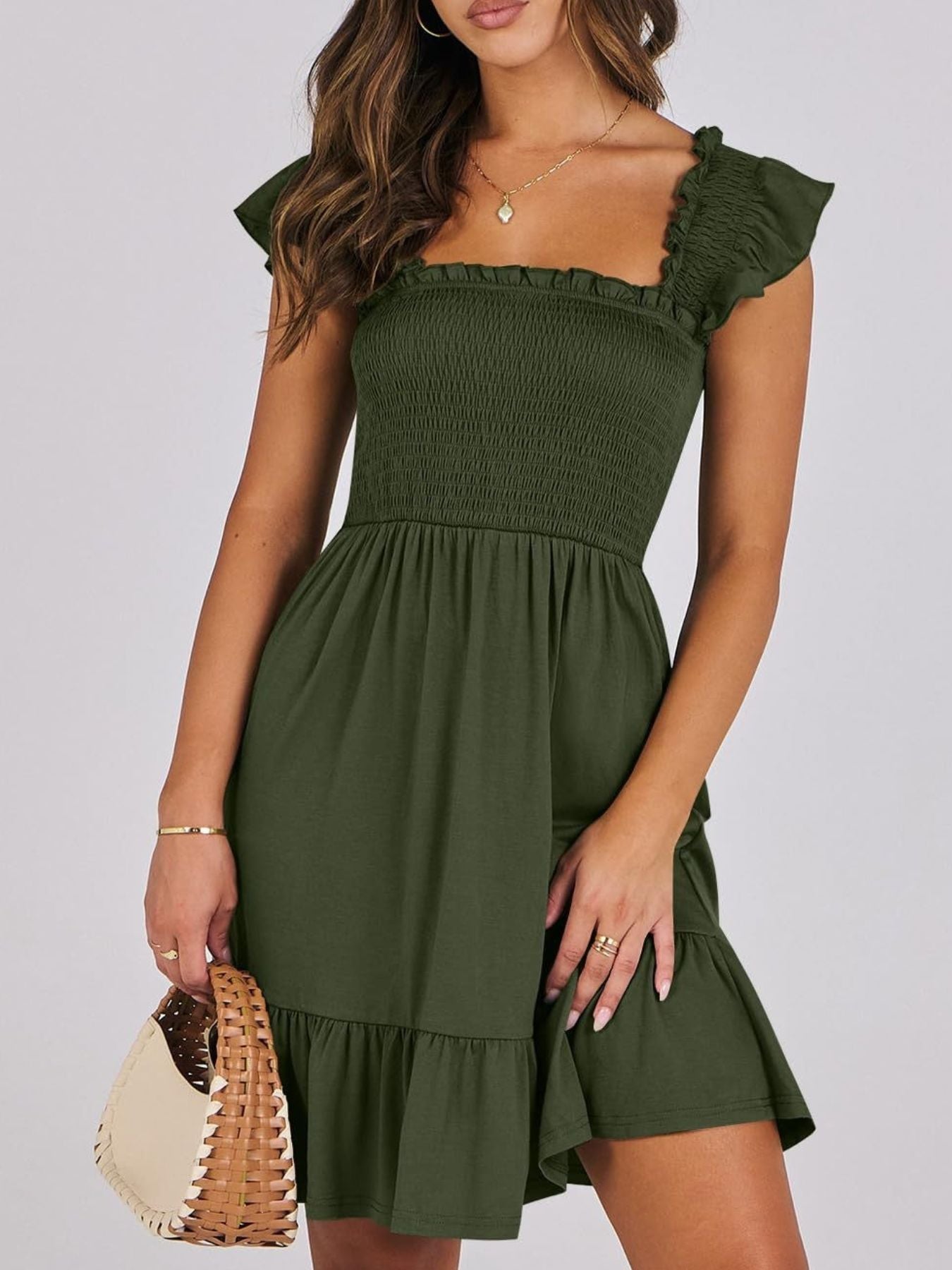 Smocked Ruffle Hem Mini Dress