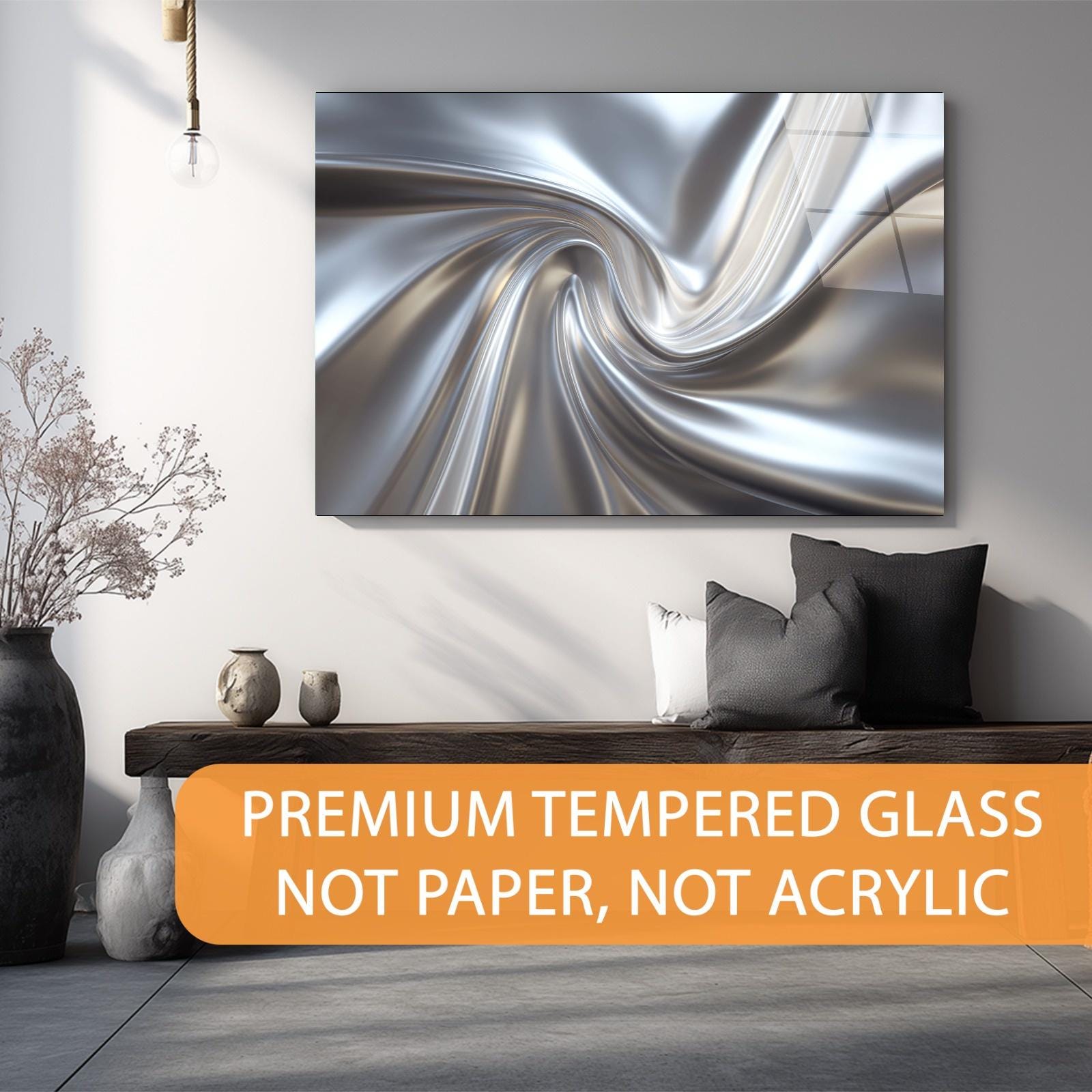 Abstract Silver Swirl Tempered Glass Wall Art | Modern Metallic Decor