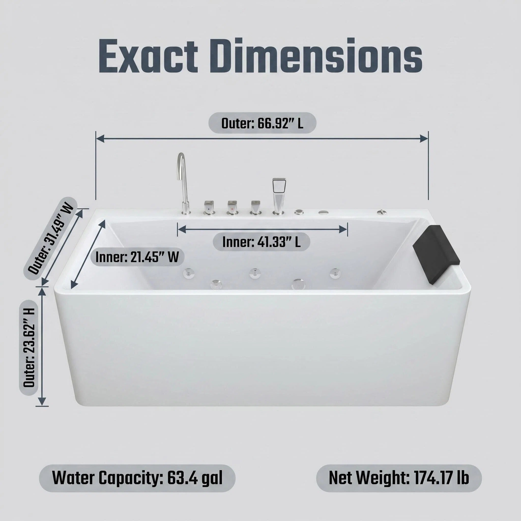 67-Inch Single-Person Luxury Whirlpool Bathtub