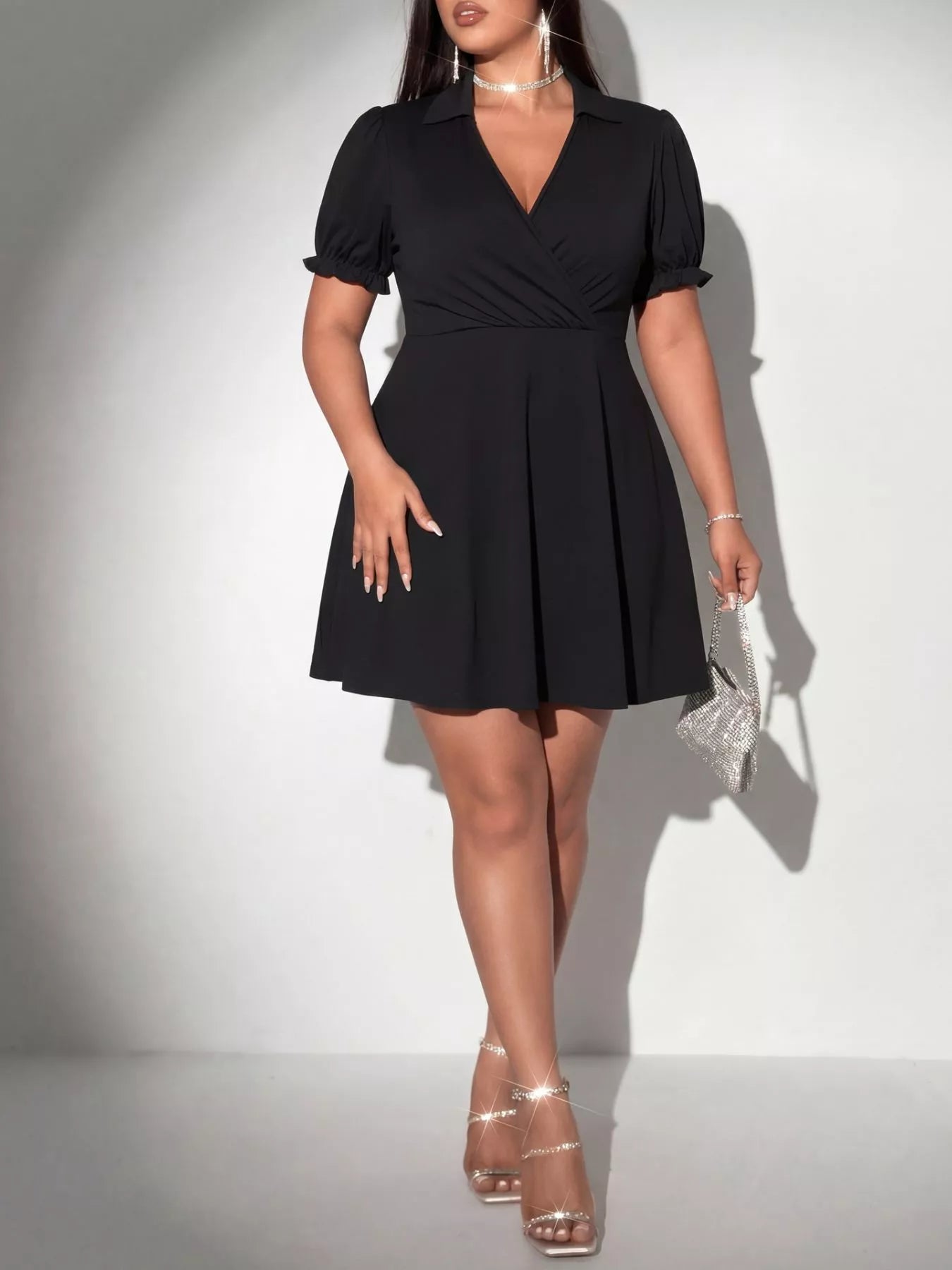 Plus Size Surplice Short Sleeve Mini Dress