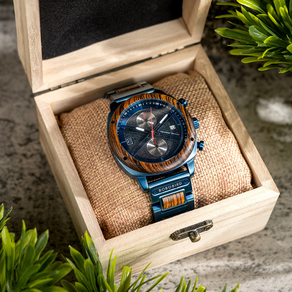 Natural Wood Men's Watch - Minimalist Retro Quartz Wristwatch with Leather Strap