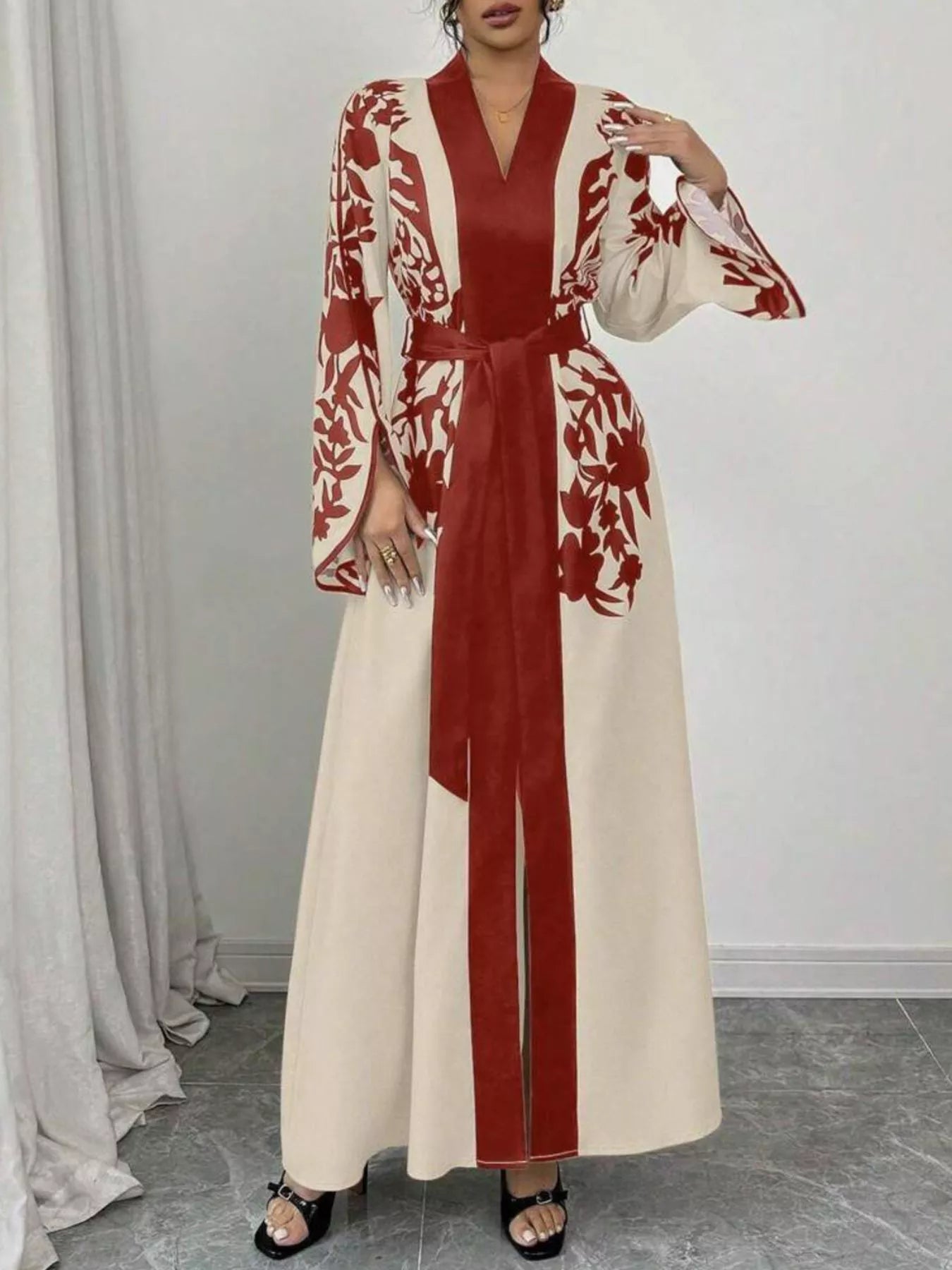 Printed Tie Waist Maxi Dress