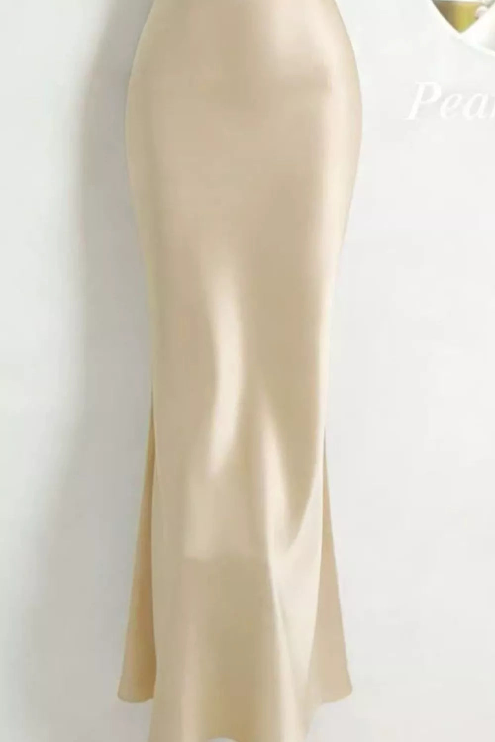 Pearl Strap Cowl Neck Satin Maxi Dress