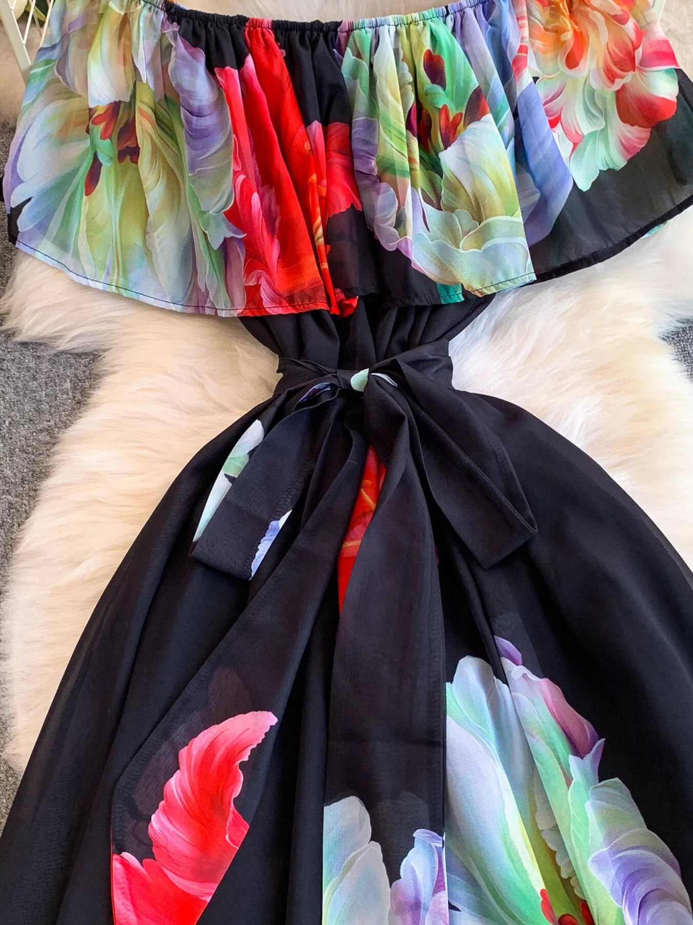Floral Off-Shoulder A-Line Dress