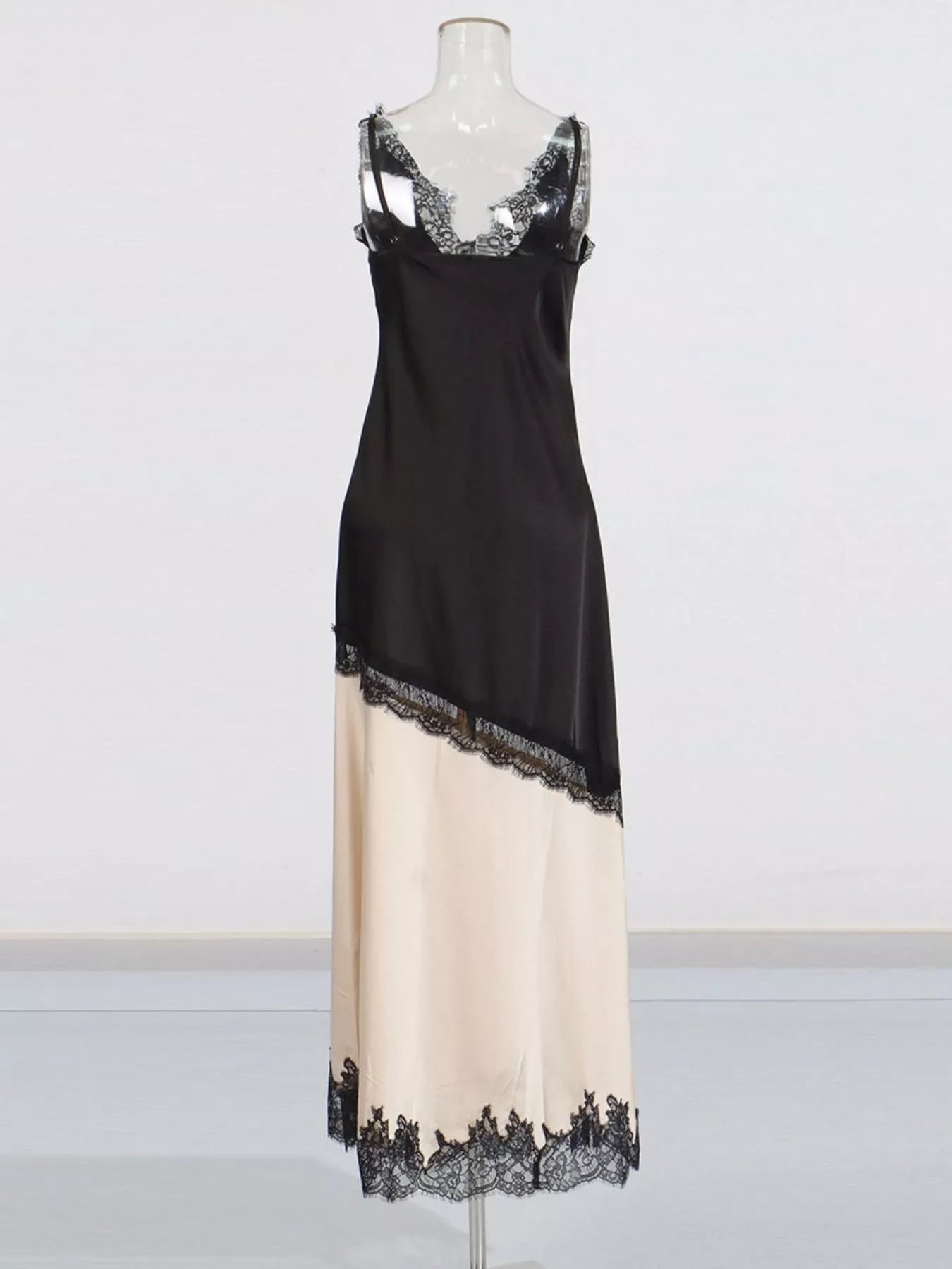 Lace Trimmed Two-Tone Slip Dress