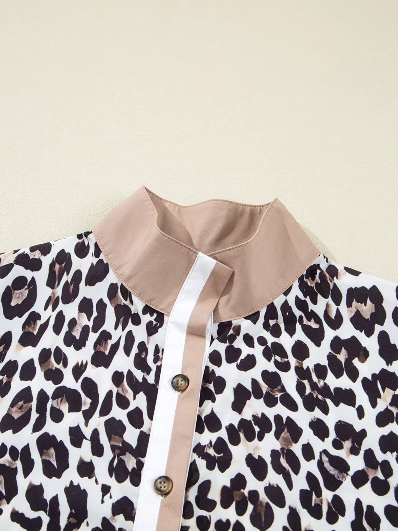 Striped Collar Leopard Print Long Sleeve Flared Dress