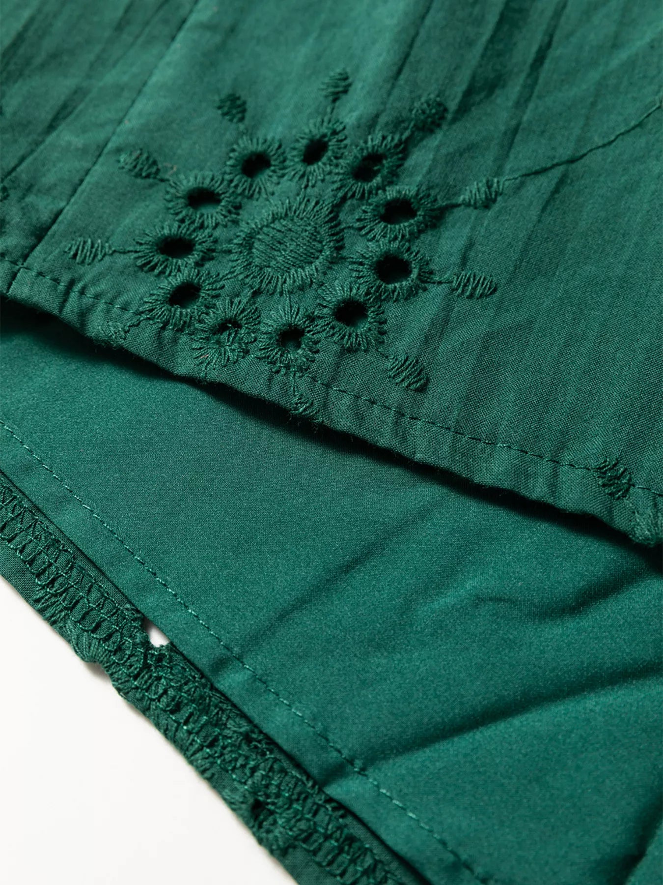 Embroidered Eyelet Pattern 3/4 Puffy Sleeve Swing Mini Dress