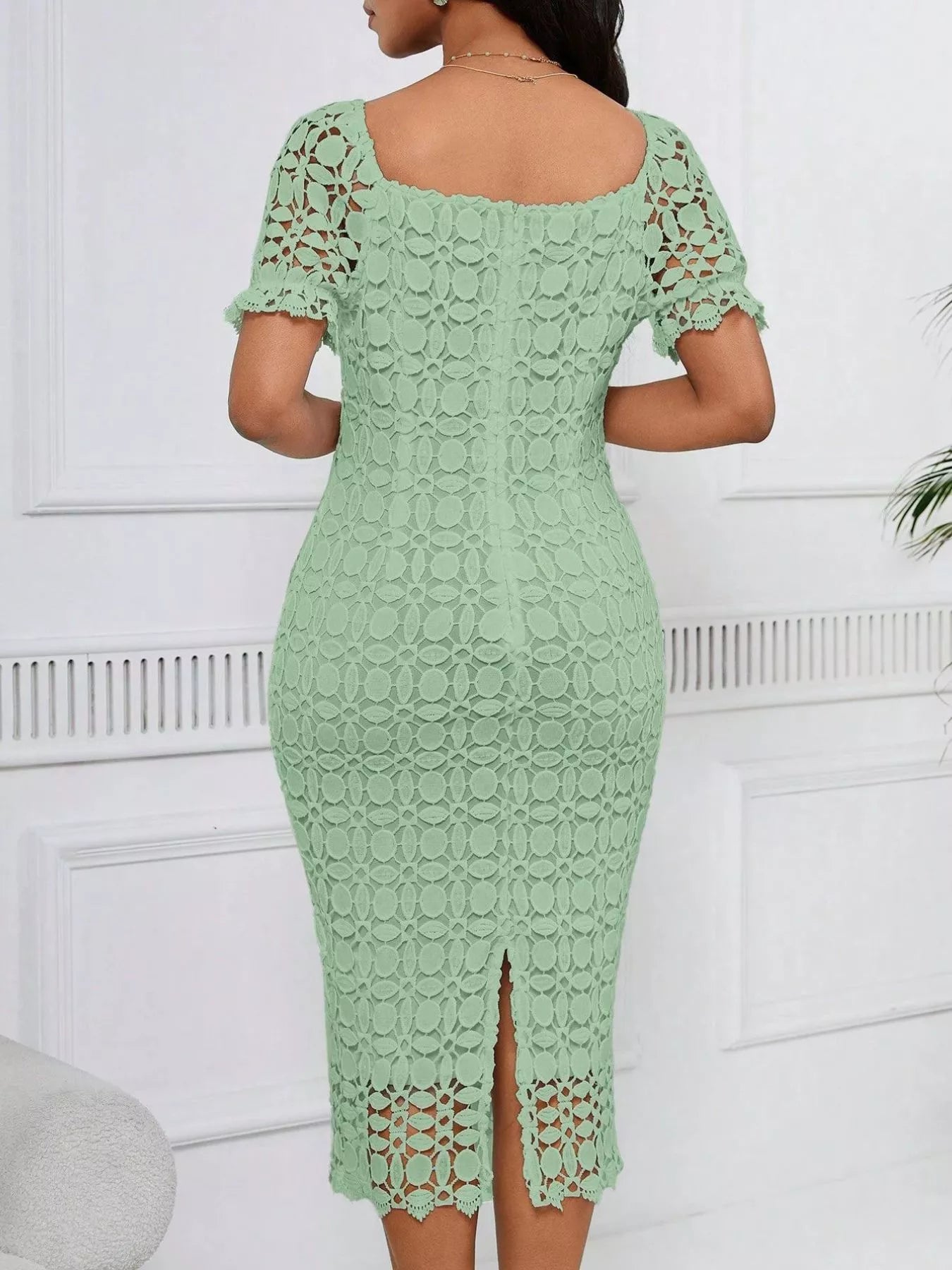 Lace Short Sleeve Midi Dress
