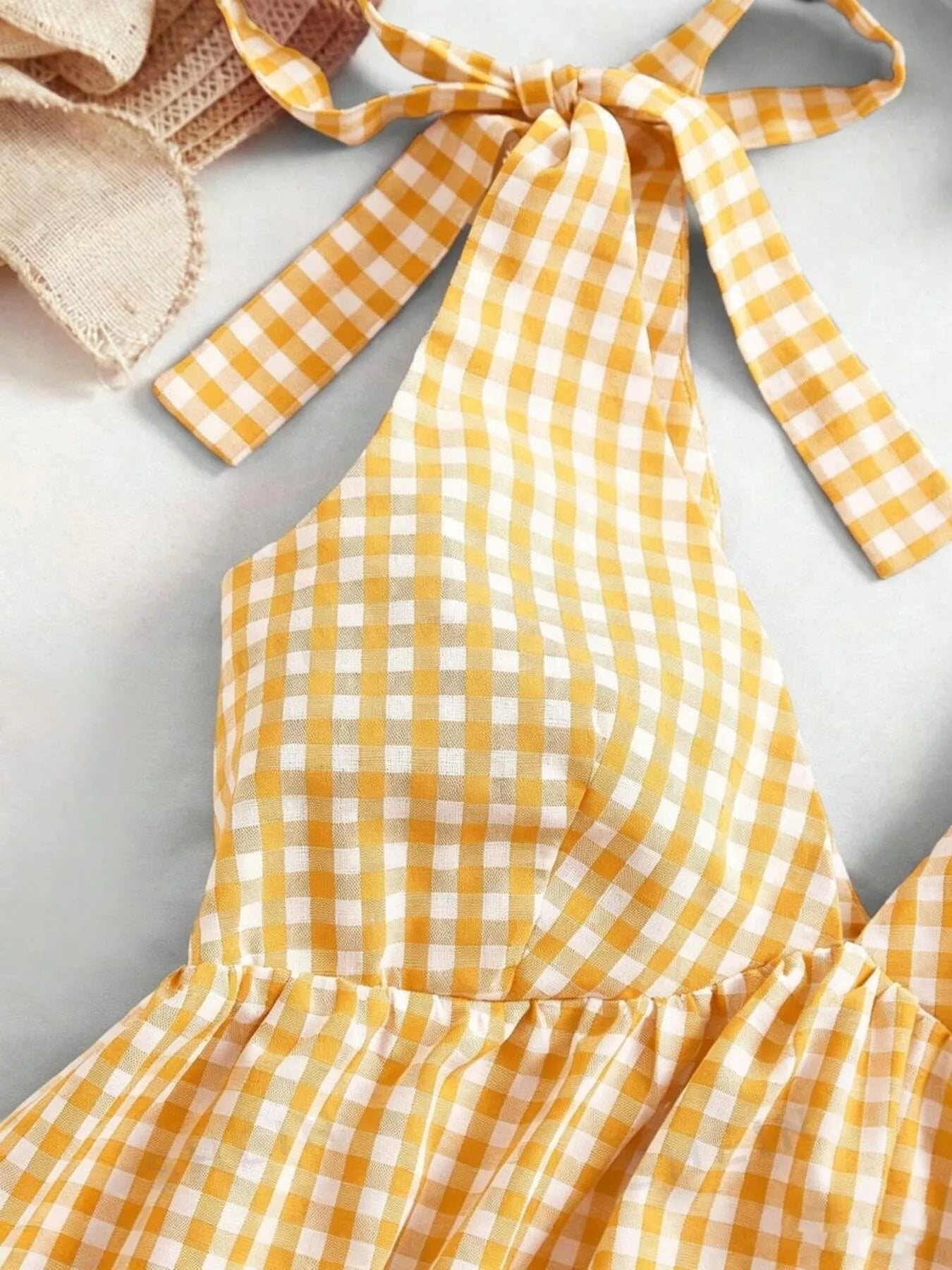Gingham Tie-Shoulder Mini Dress