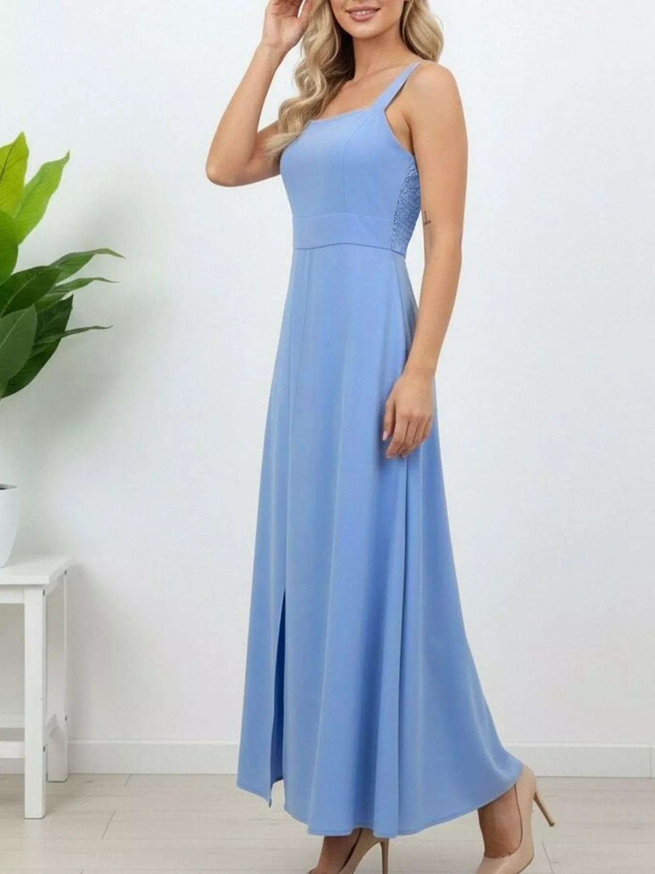 Slit Wide Strap Maxi Dress
